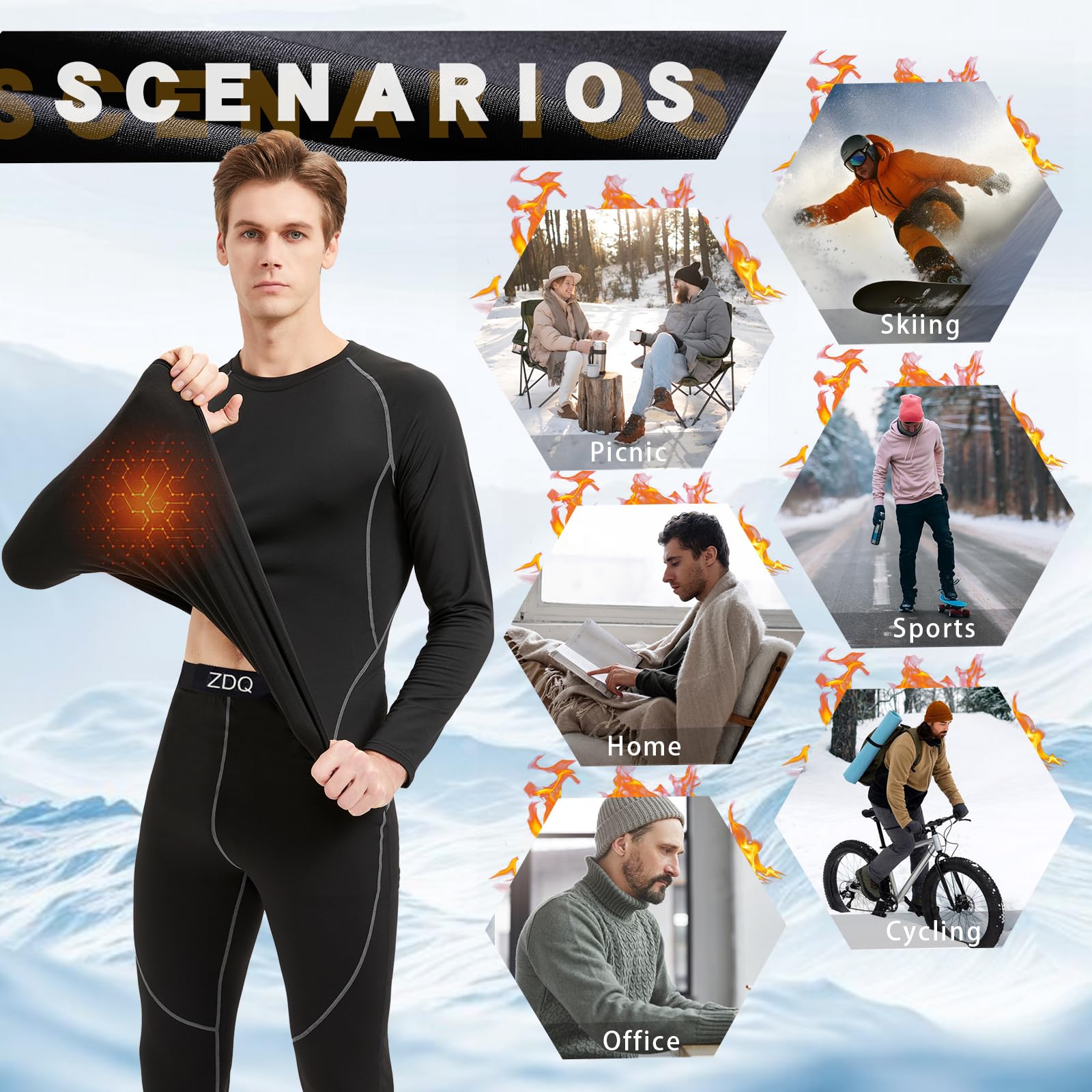 ZDQ Intimo Termico Uomo Set Intimo Invernale da Sci Intimo Funzionale Traspirante Biancheria, Taglie S-XXL