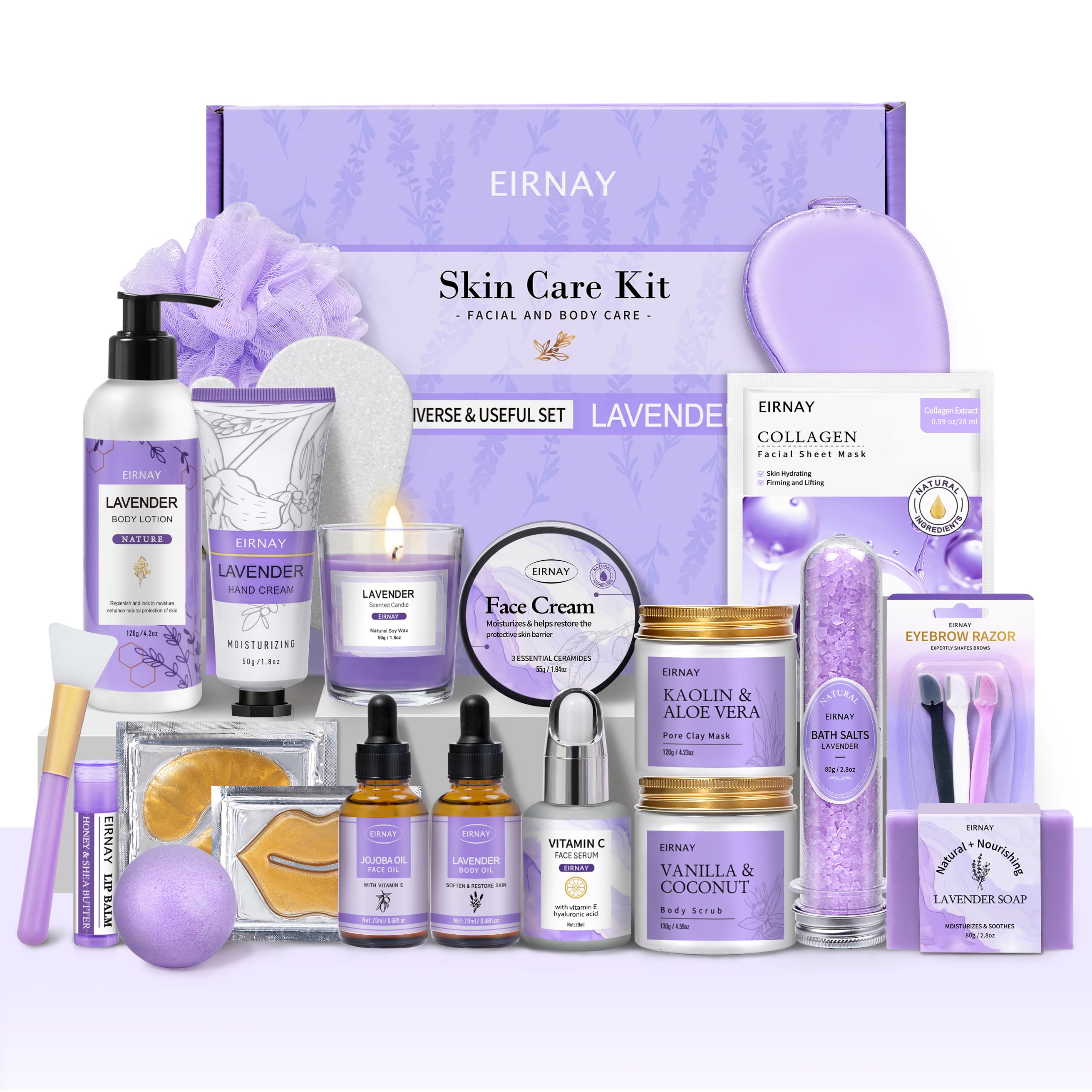 Gifts for Women, Spa Gifts Basket for Women, 21pcs Lavender Skin Care Set | Bath & Body Set, Self Care Kit, Birthday, Christmas, Valentines Gifts for Mom, Wife, Girlfriend, Sister