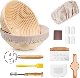 E-far Bread Proofing Basket Set of 2, 9 Inch Round Sourdough Bread Baking Supplies, Complete Sourdough Starter Kit for Beginners