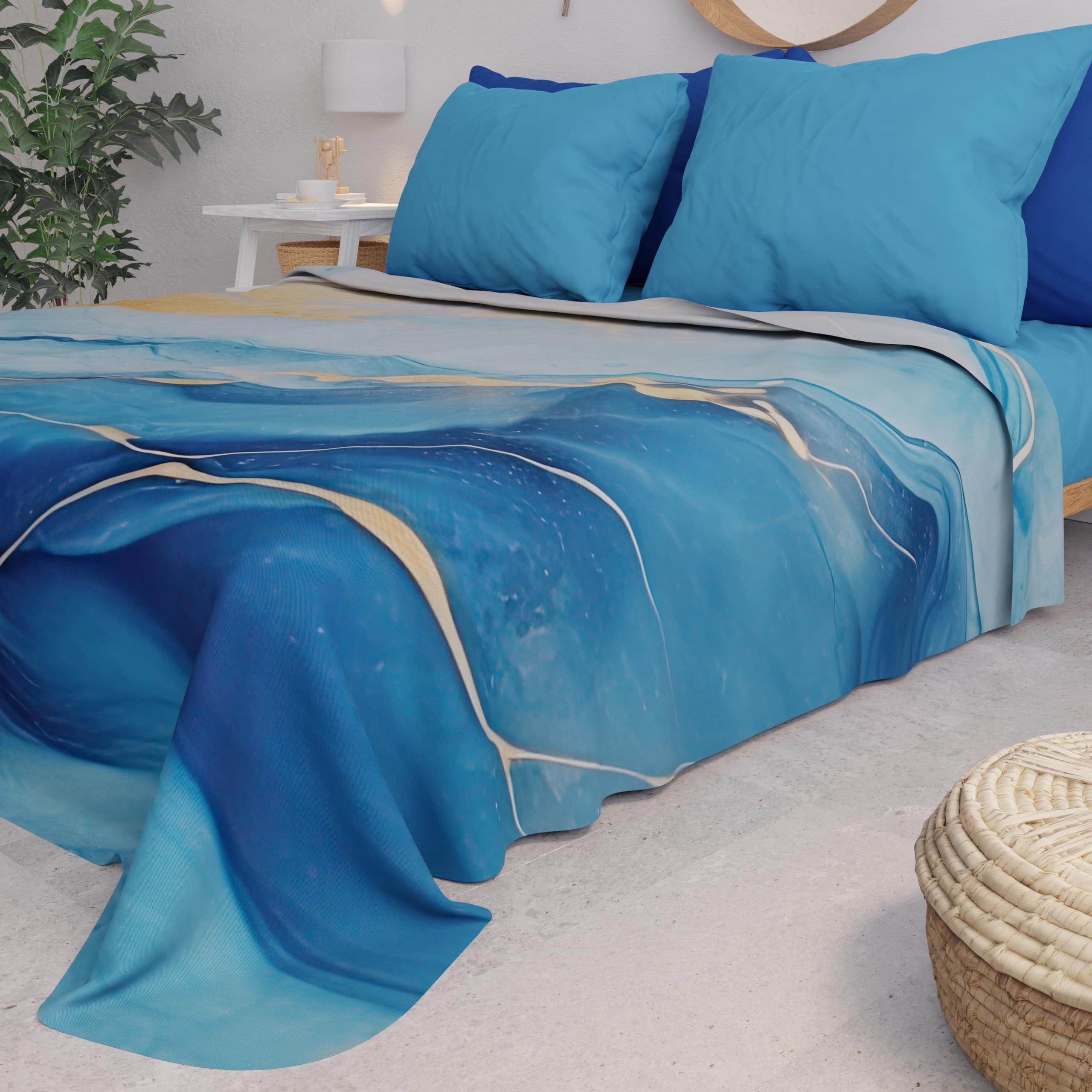 PETTI Artigiani Italiani - Double Bedspread Spring Summer Light Blanket Double Bed Sheet Marble Light Blue 100% Made in Italy - Image 4