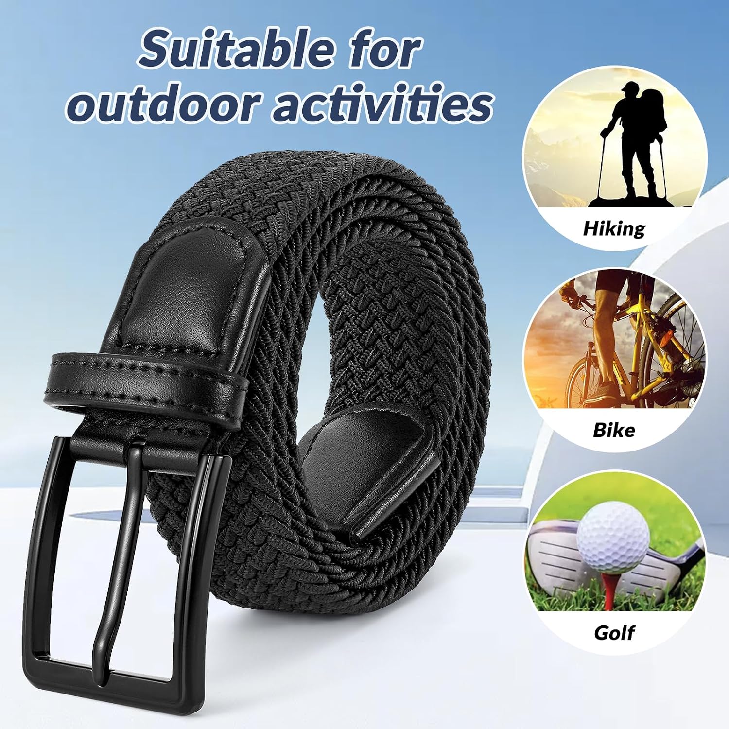 BELTROAD Elastic Braided Belt Mens Golf Belts No-Hole Design Lightweight Breathable Woven Stretch Belt for Golf Casual