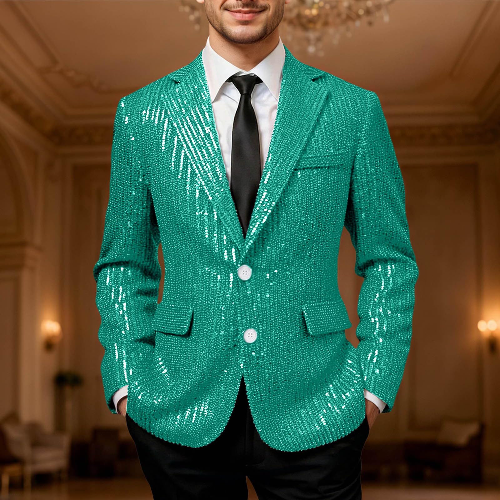 Giacca Uomo Paillettes Elegante, Blazer Brillante con Piccoli Dettagli Luminosi, Abito da Spettacolo Maschile per Festa, Concerto, Discoteca e Performance
