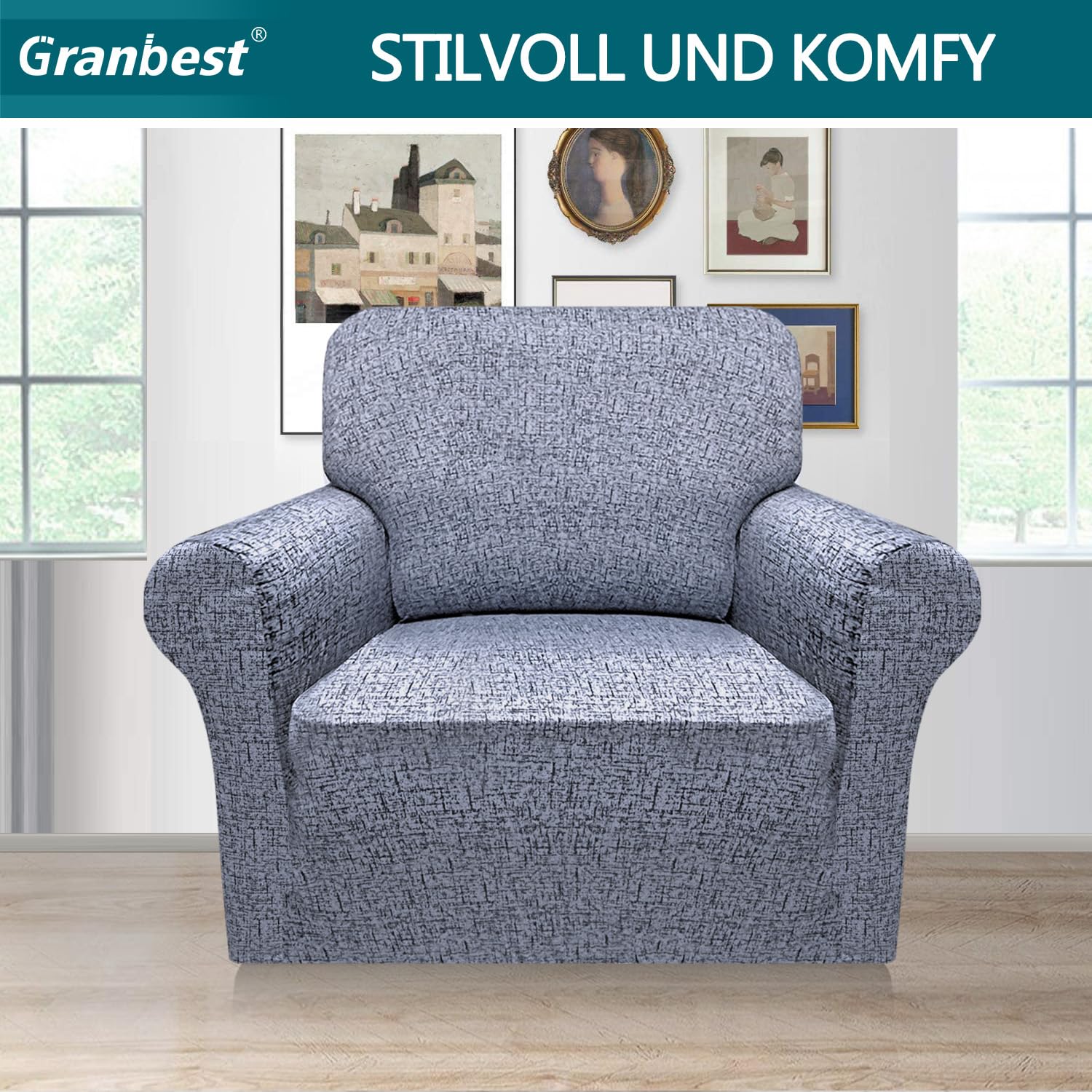 Granbest Copridivano elasticizzato in microfibra super morbida, rivestimento per poltrona per divano, in elastan, protezione per mobili (1 posto, motivo texture)