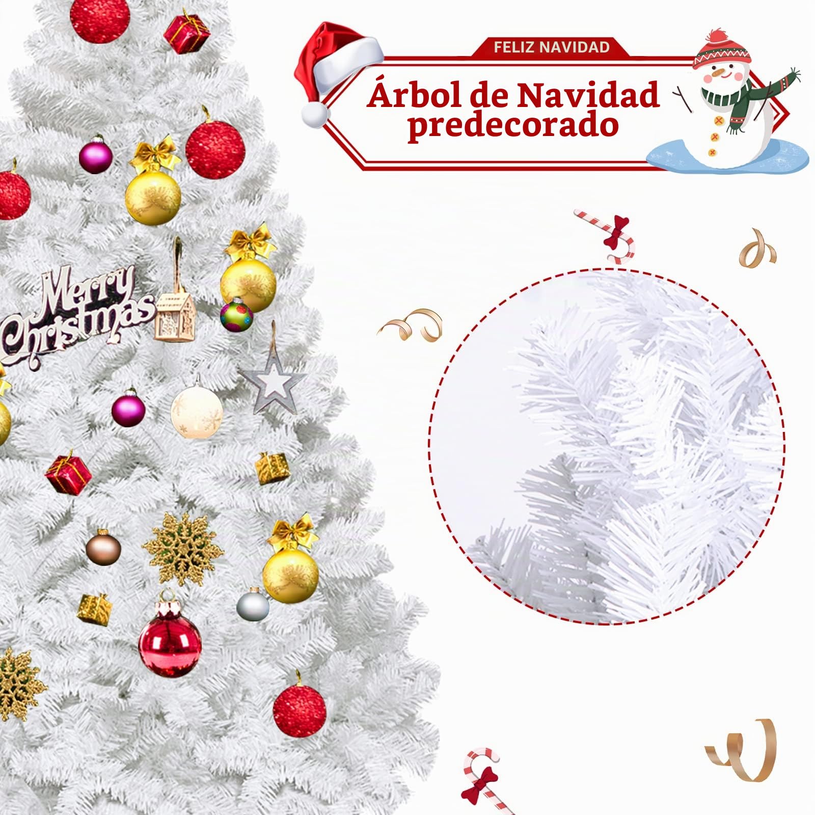 RELAX4LIFE Árbol de Navidad Artificial Blanco 150/180/210/240 cm, Arvore de Natal de PVC con Soporte de Metal, Árbol de Navidad Decorativo para Salón, Jardín, Tienda y Oficina (240 cm, 1138 Ramas)
