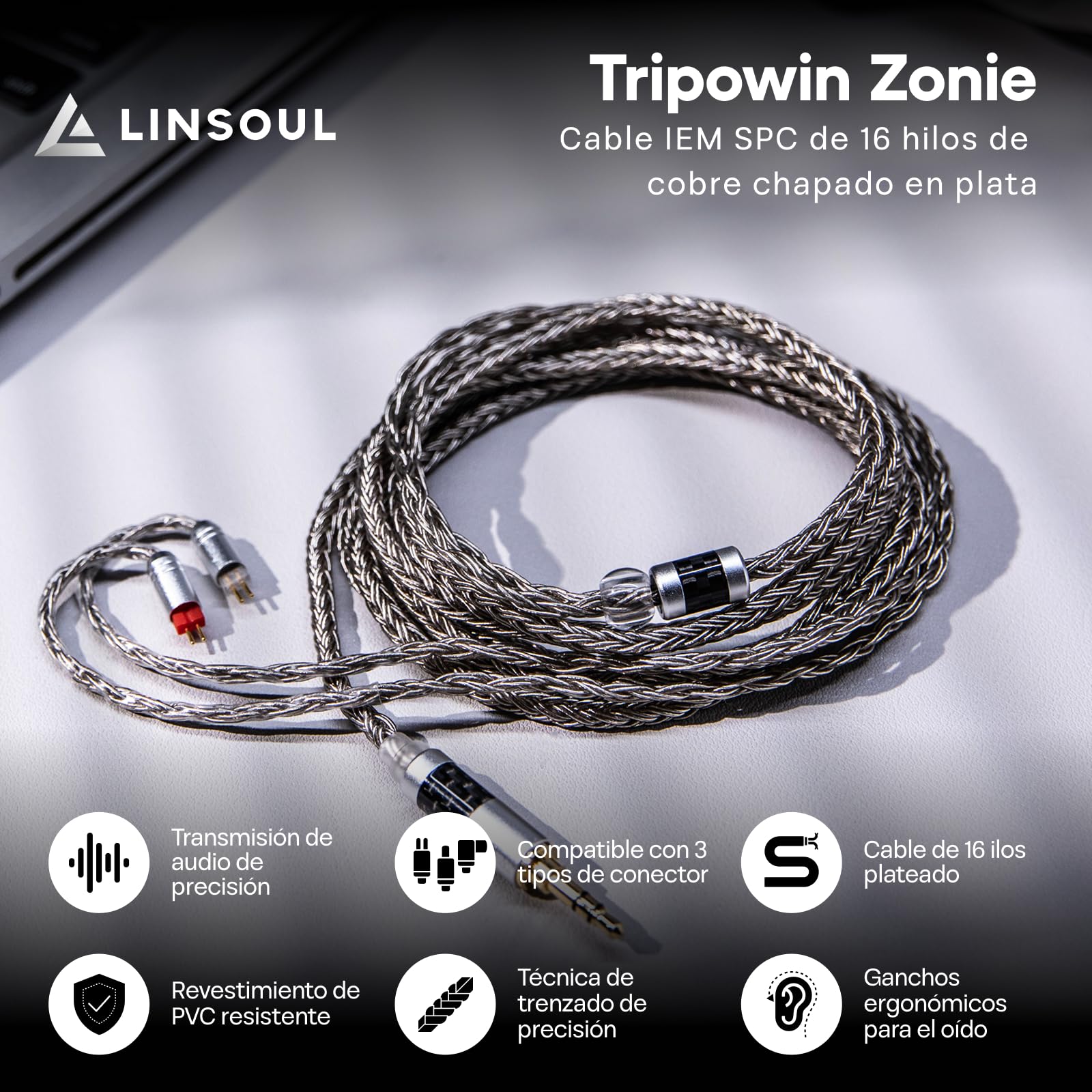 Linsoul SIMGOT EW200 - Auricolari In-Ear con Diaframma SCP da 10mm + Tripowin Zonie Cavo IEM Placcato in Argento - 2 m