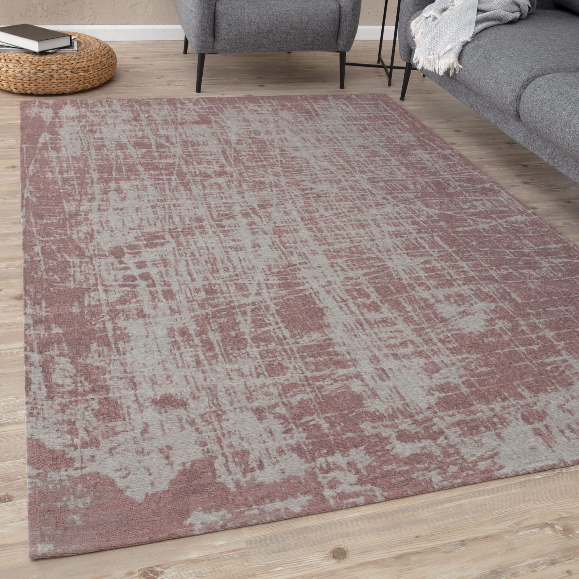 THE RUGS Machine Washable Rug – Striped Design Rugs for Living Room, Bedroom, Hallway, Flat-weave Area Rugs, (Pink, 200x290 cm)