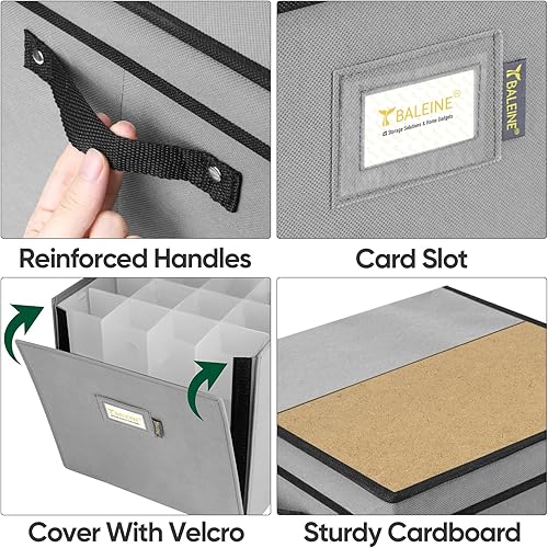 Miniatura 26 de BALEINE Caja de almacenamiento de adornos navideños con divisores, contenedor de almacenamiento de adornos navideños de alta calidad para Rojo