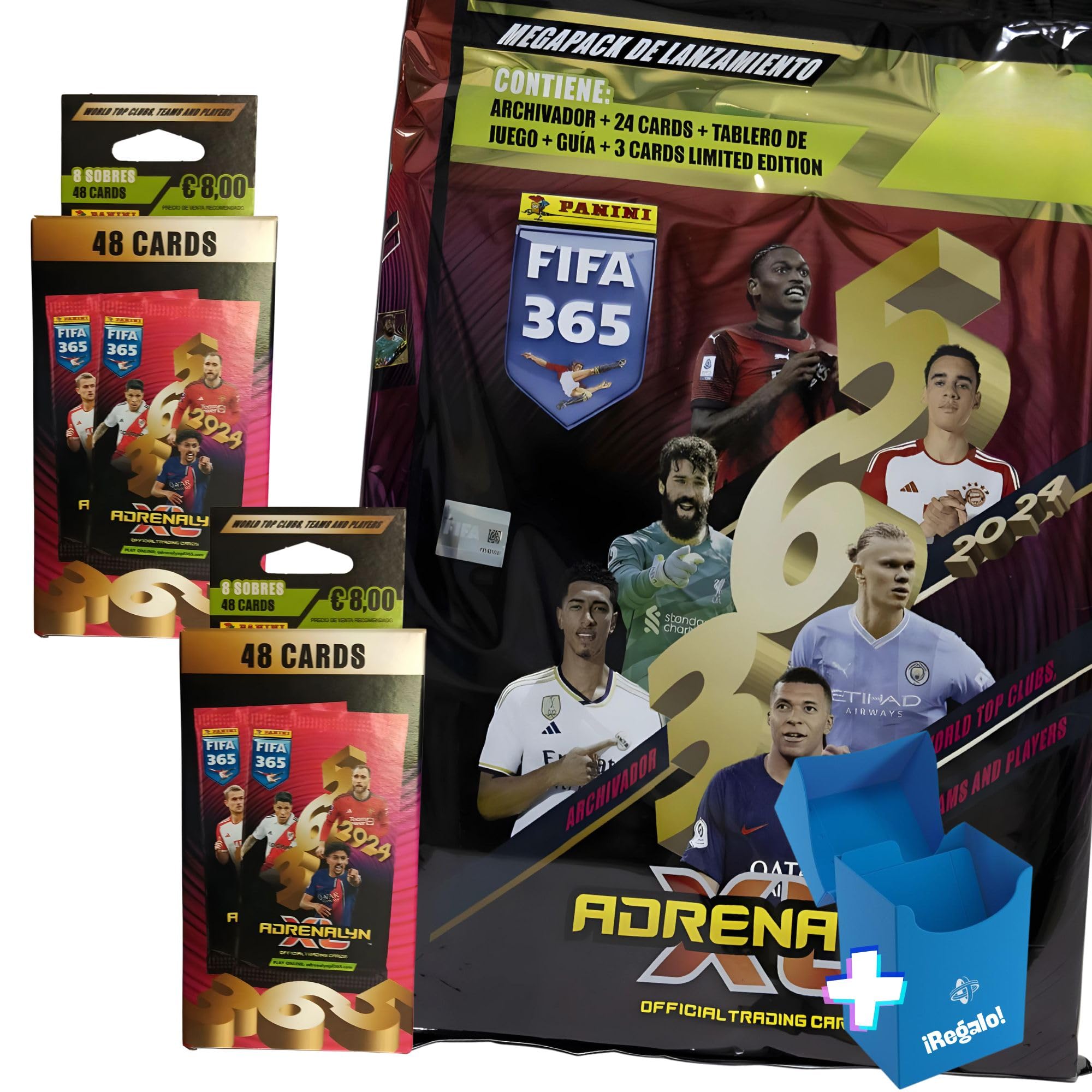 Panini Megapack Lanzamiento Adrenalyn con 16 sobres extra | Fifa 365 | Caja box premium para repetidas de regalo | Album y cromos futbol