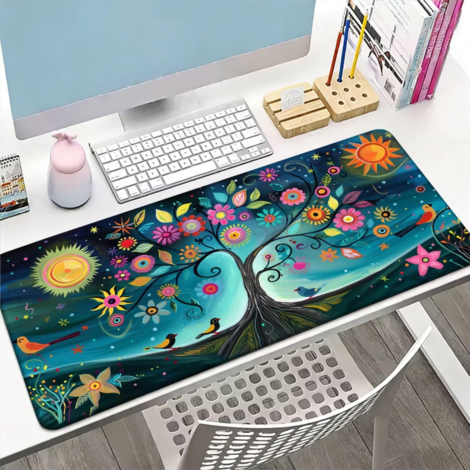 Podkładka pod mysz XXL 1200 x 400 x 3 mm, niebieska duża podkładka pod mysz z wodoodporną i gumową antypoślizgową podkładką pod biurko zszyte krawędzie, poprawia precyzję i szybkość dla gracza W-788