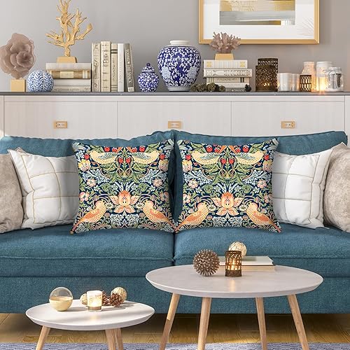 Miniatura 6 de HOSTECCO William Morris - Juego de 4 fundas de almohada de 18.0 x 18.0in, diseño de corona de rosa de madreselva, fundas de cojín cuadradas