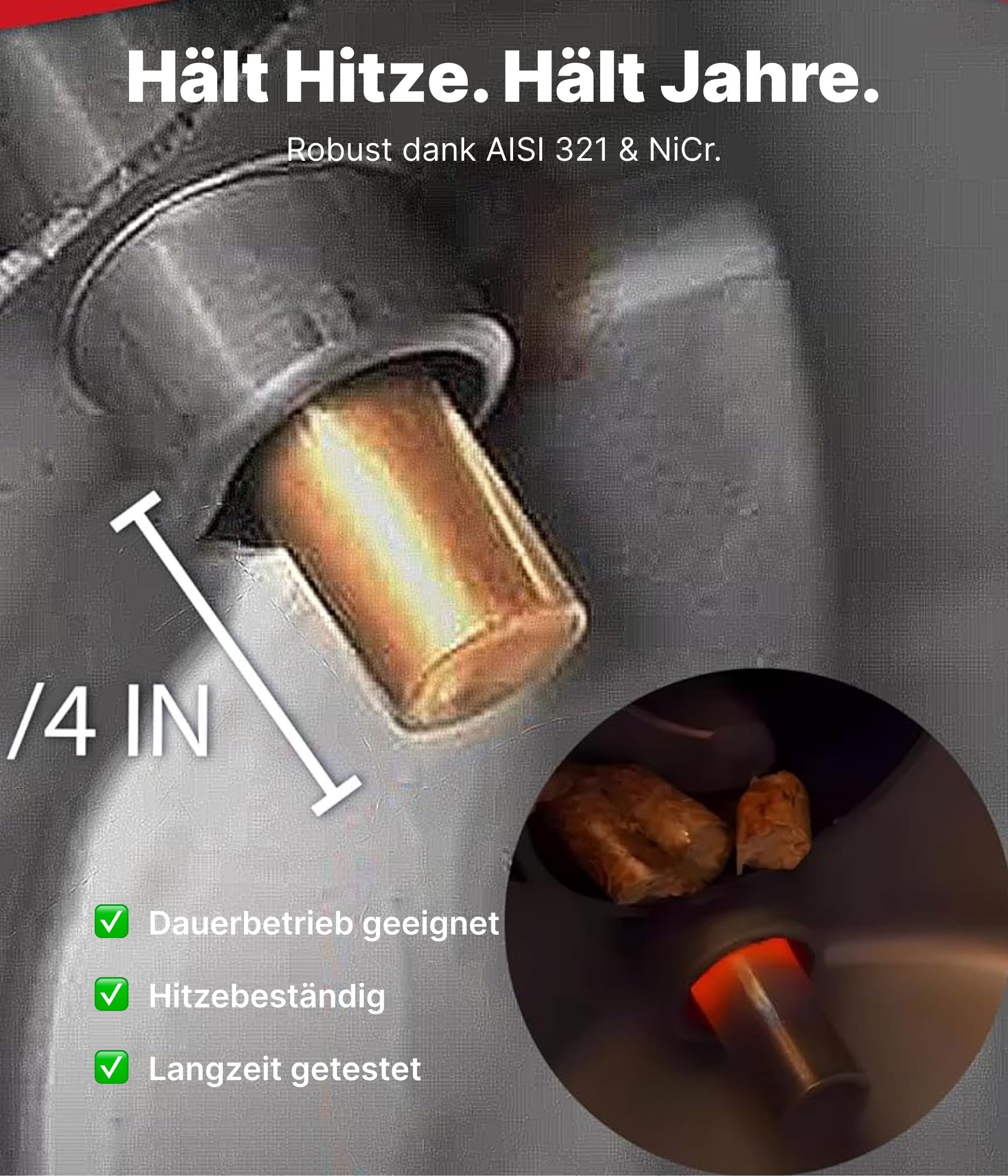 UMBRELLA® Zapalarka 250W do pieca na pellet PR8 – Oryginalna część zamienna, pręt zapłonowy, świeca żarowa, zapalarka do pelletu, pręt żarowy, wkład zapłonowy ze stali nierdzewnej Aisi 321