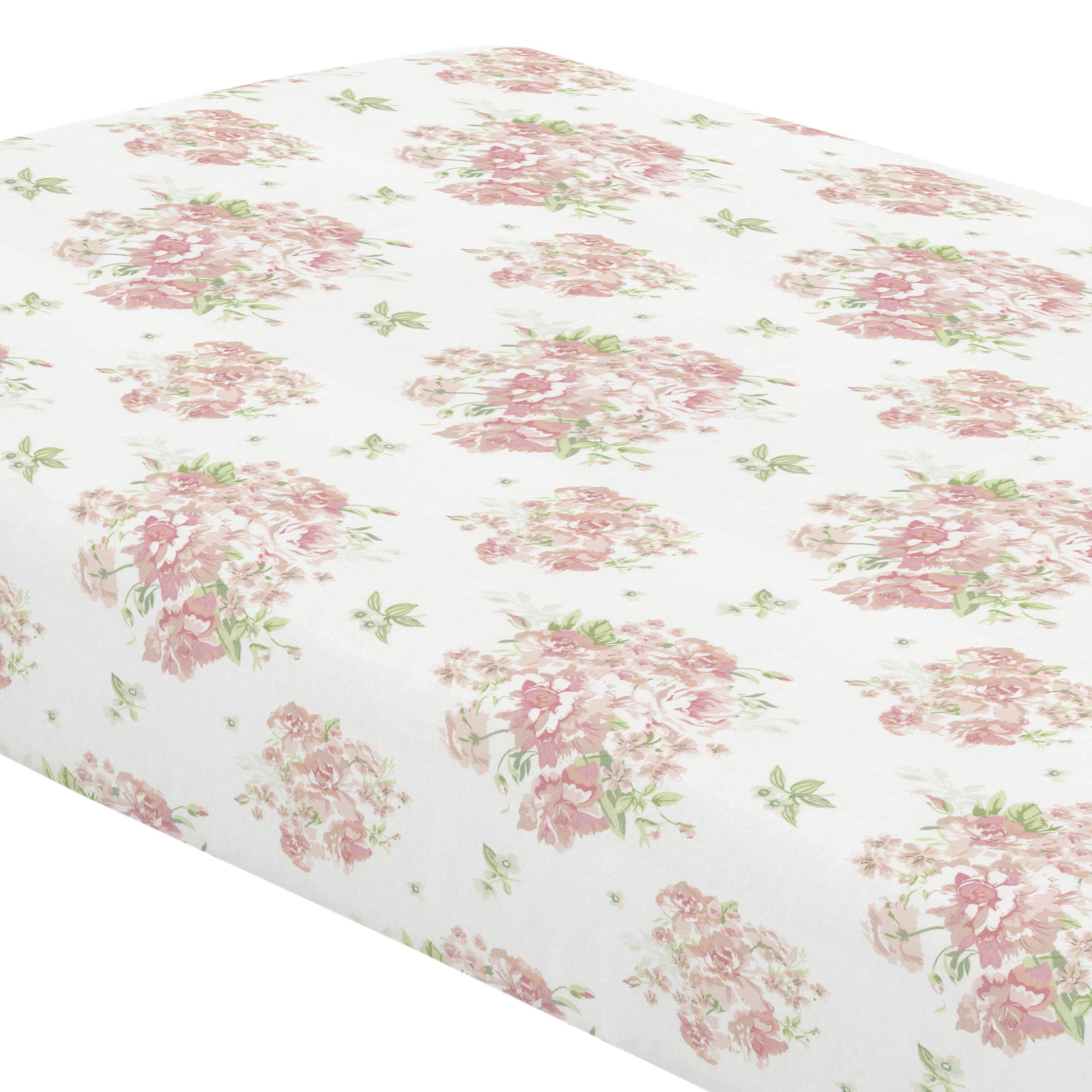 Everything Kids Kimberly Grant Shabby Chic Crib Sheet, Pink, White, Green.