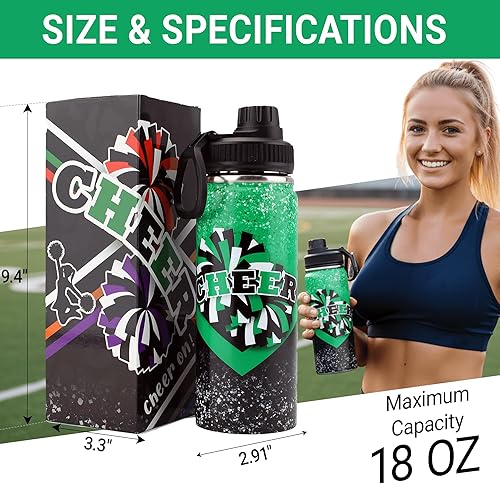 Miniatura 5 de Botella de agua Cheer de 18 onzas para niñas, botella deportiva de acero inoxidable aislada con asa, regalo de animadora a granel para regalos del