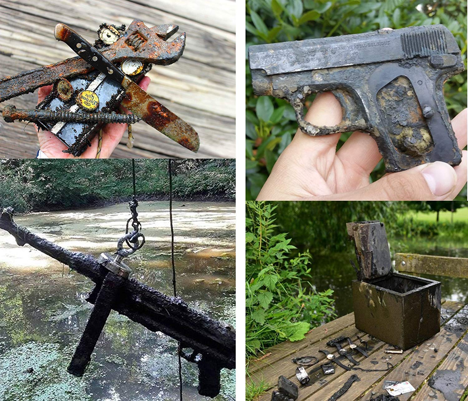 Kit de pêche magnétique avec mallette à outils, aimant de pêche rond extra fort en néodyme avec tension de 1500 lb (680 kg) pour la pêche magnétique et la récupération de rivière - 120 mm de diamètre