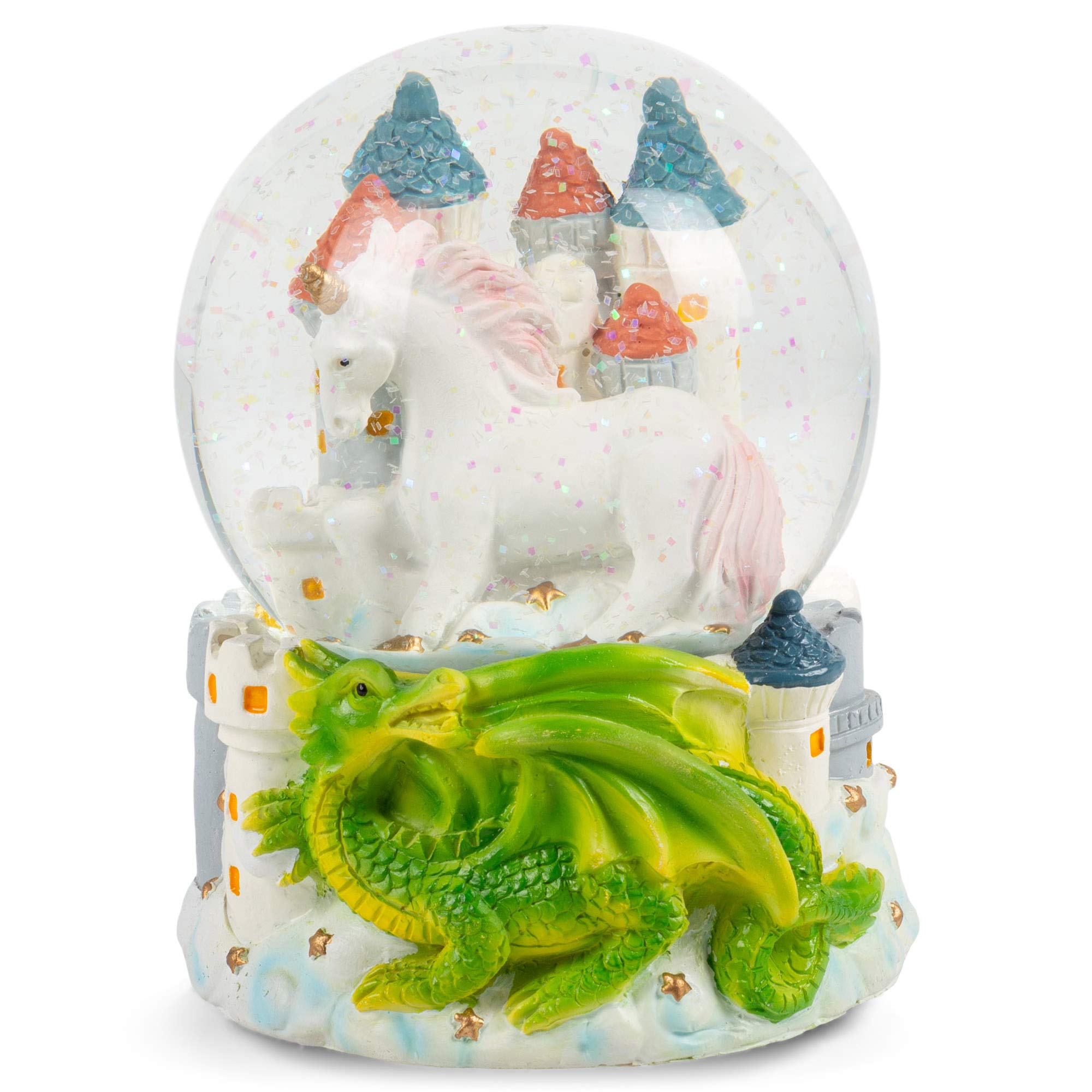 Figurine licorne avec dragon vert 100 mm en résine pour collection et décoration de vitrine