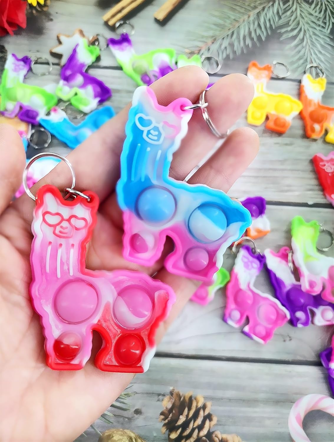 20 Packs Alpacas Animal Bulk Mini Pop Fidget Keychain,Birthday Party Favors Supplies Classroom Students Bubble Prize