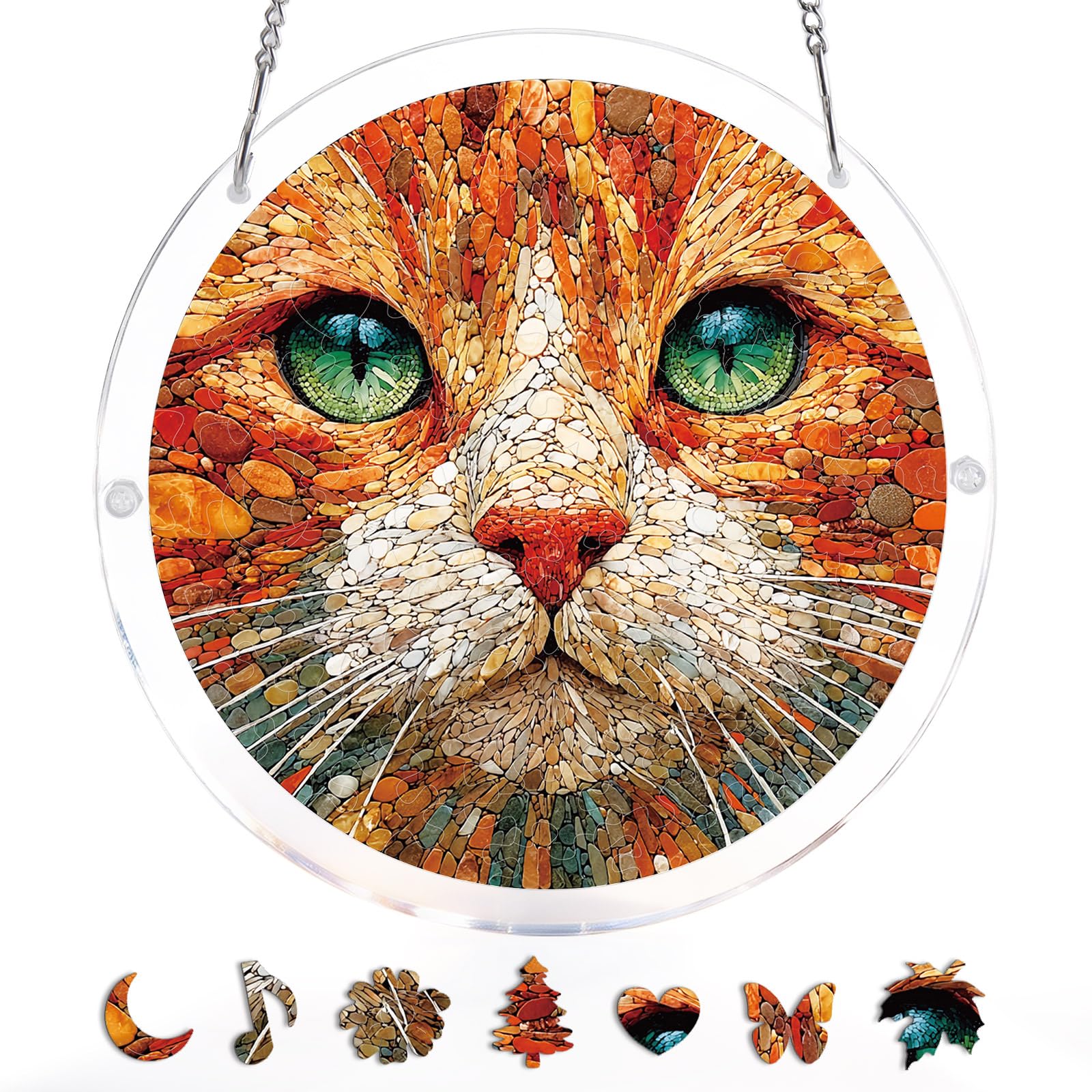 Blumuze Acrylic Puzzle for Adult Window Hanging,Acrylic Suncatcher Wall Hanging,Sun Catcher Stained Glass Acrylic Puzzle Decoration Birthday Gift for Women Men (Stone Cat, 8.2 in)