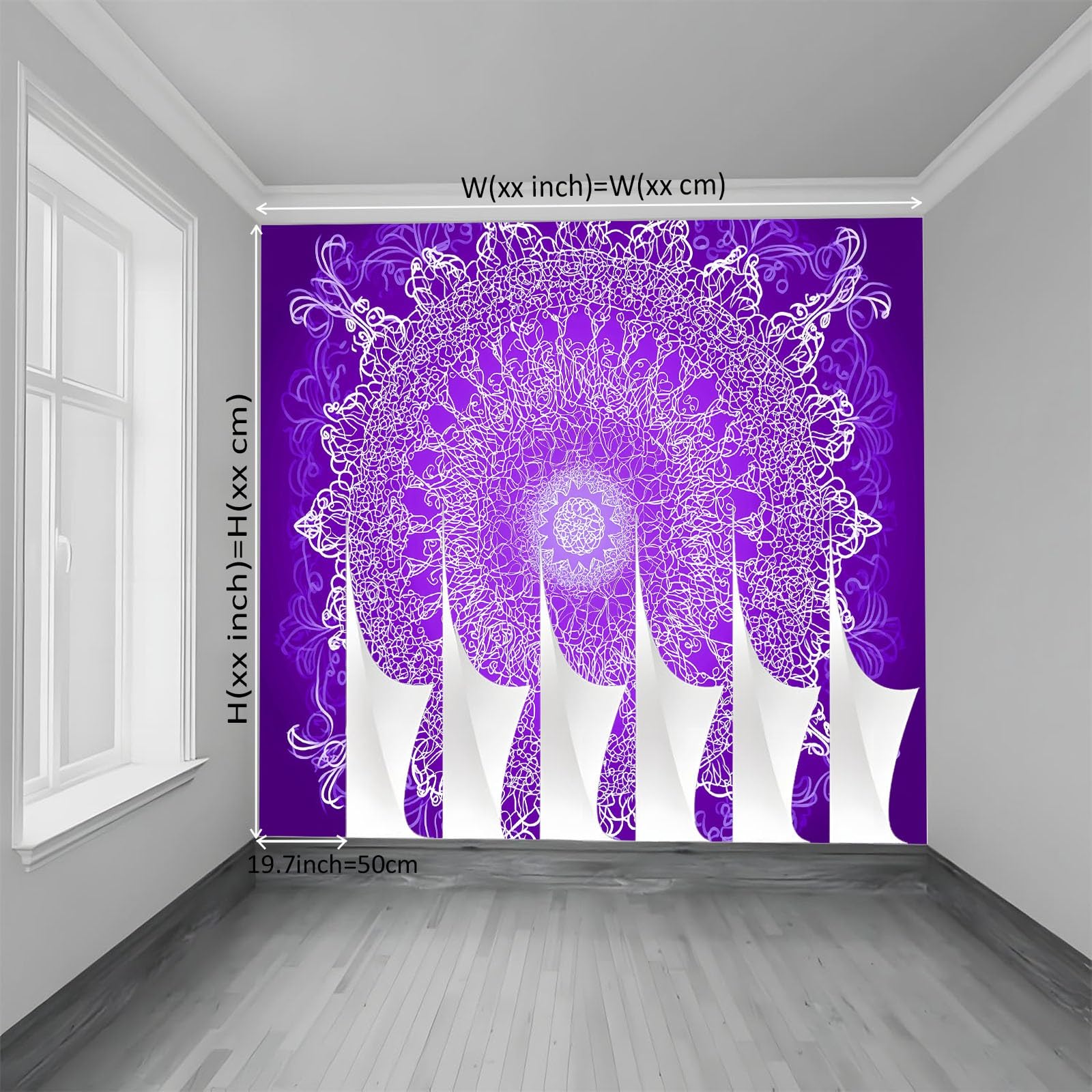 Fototapeta z włókniny, styl marzeń, tapeta 200 x 140 cm (szer. x wys.), nowoczesna tapeta z włókniny, efekt 3D, dekoracja ścienna, fioletowe, kwiaty mandali, tapeta z motywem, tapeta ścienna, salon