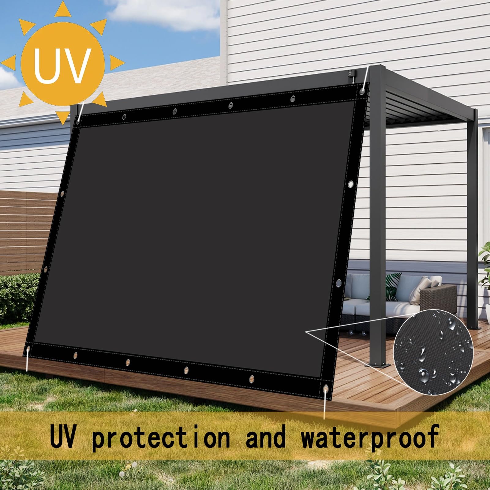 Żagiel prostokątny 330 x 390 cm, ochrona przed promieniowaniem UV, prostokątny żagiel przeciwsłoneczny, bez wiercenia, do ogrodu, na taras, balkon, jasnoszary