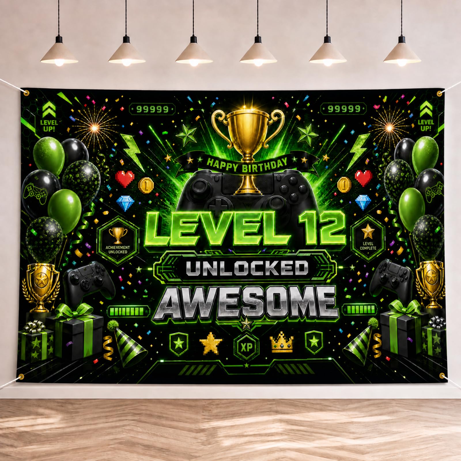 Geukmun 12th Birthday Decorations Banner Boys Gaming Backdrop 180x110cm