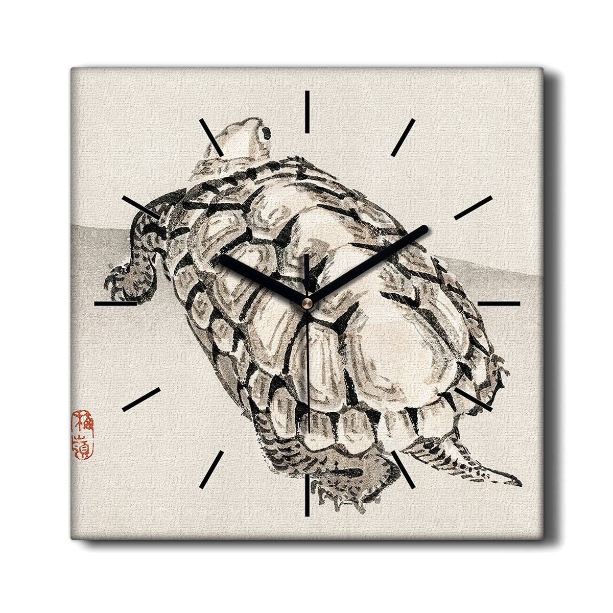 Horloge murale tortue anti-bruit pour salon : déco sur toile 30x30cm sans tic-tac