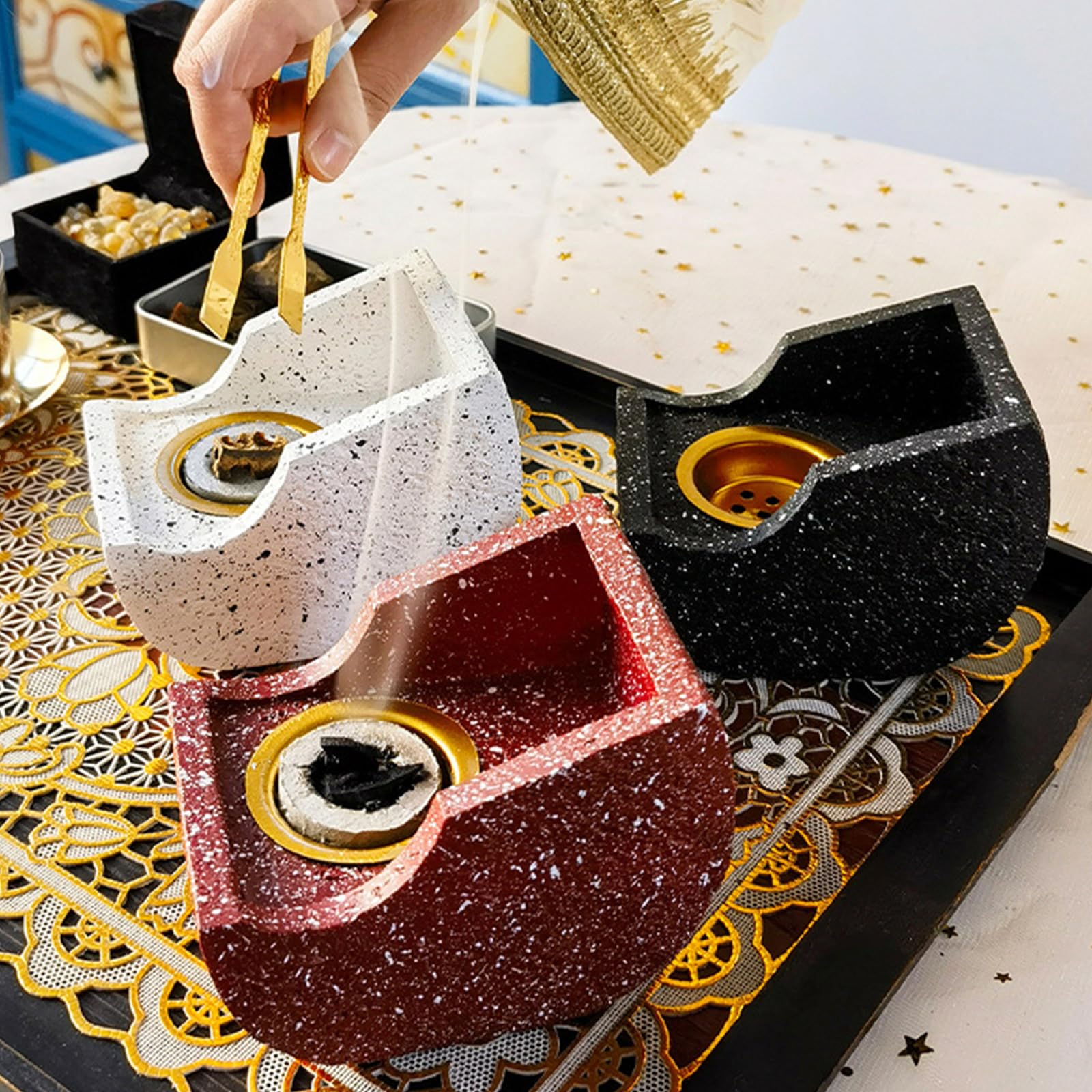 Decorazione Eid Arab Bakhoor s Musulmani Aromaterapie Diffusore Resine E Metallo(Red)