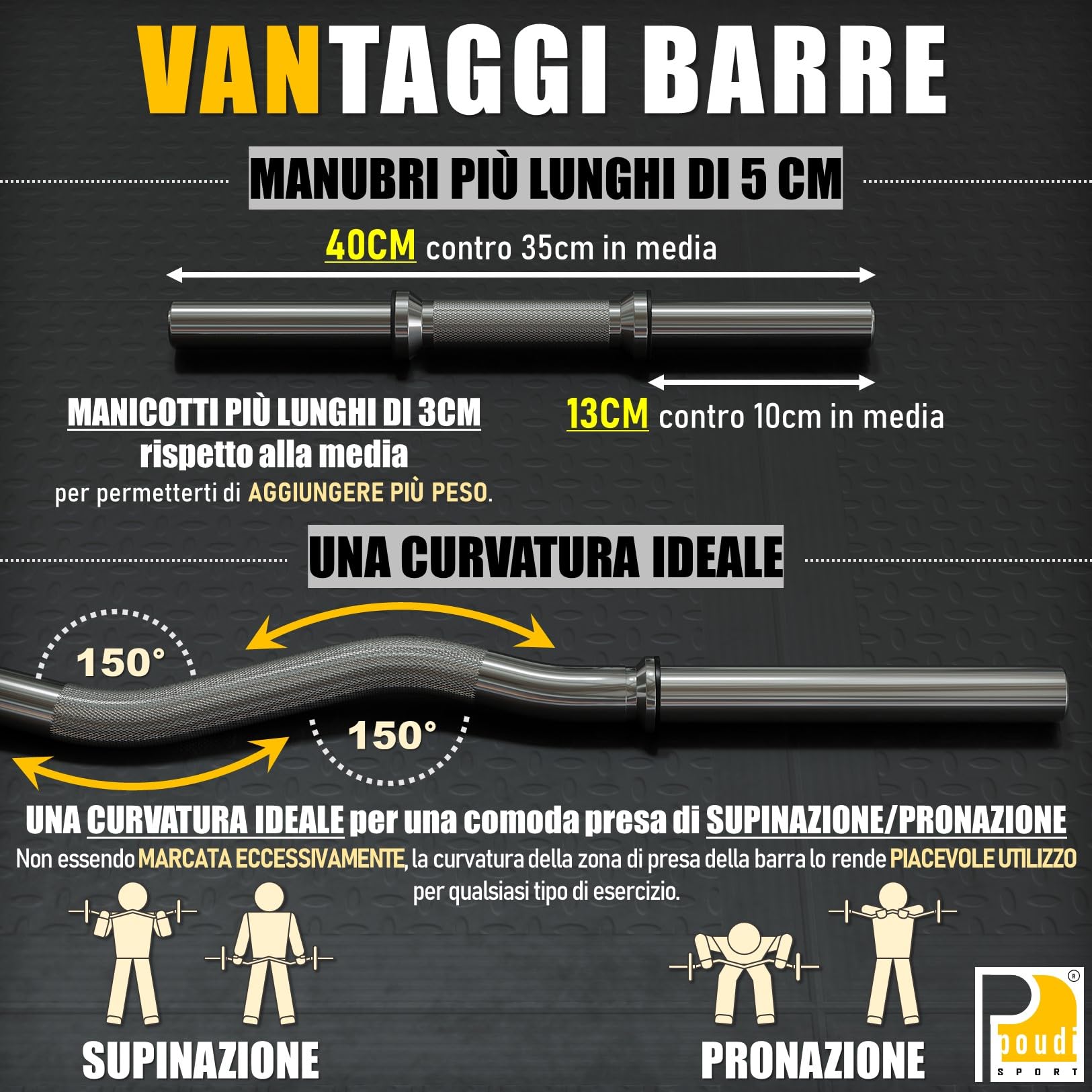 1 EZ curl barra bilanciere 120cm + 2 barre manubri corti 40cm | Ø 28/30mm | 6 morsetti per bilanciere | Acciaio cromato