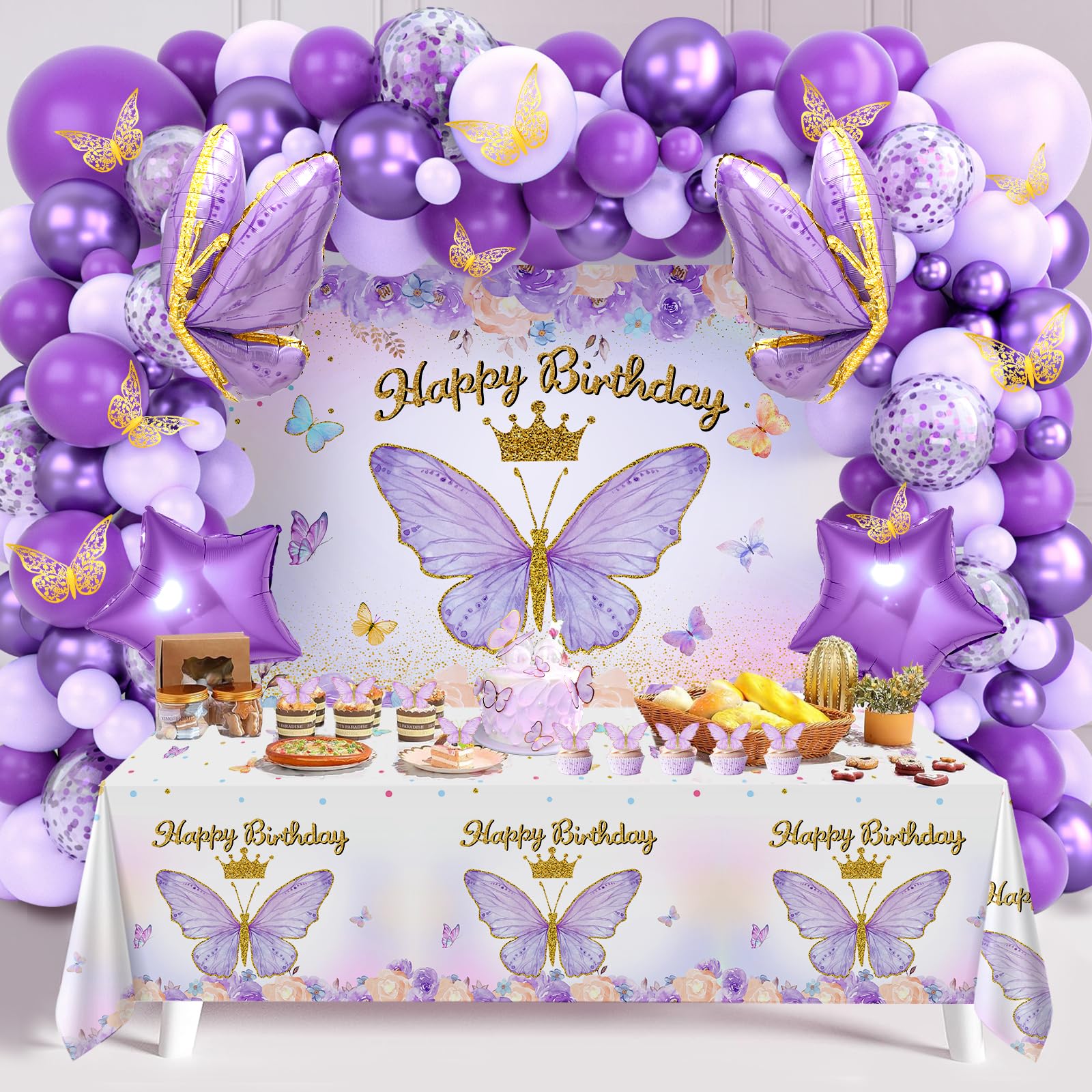 Purple Butterfly Birthday Decorations For Girls Balloon Arch Kit