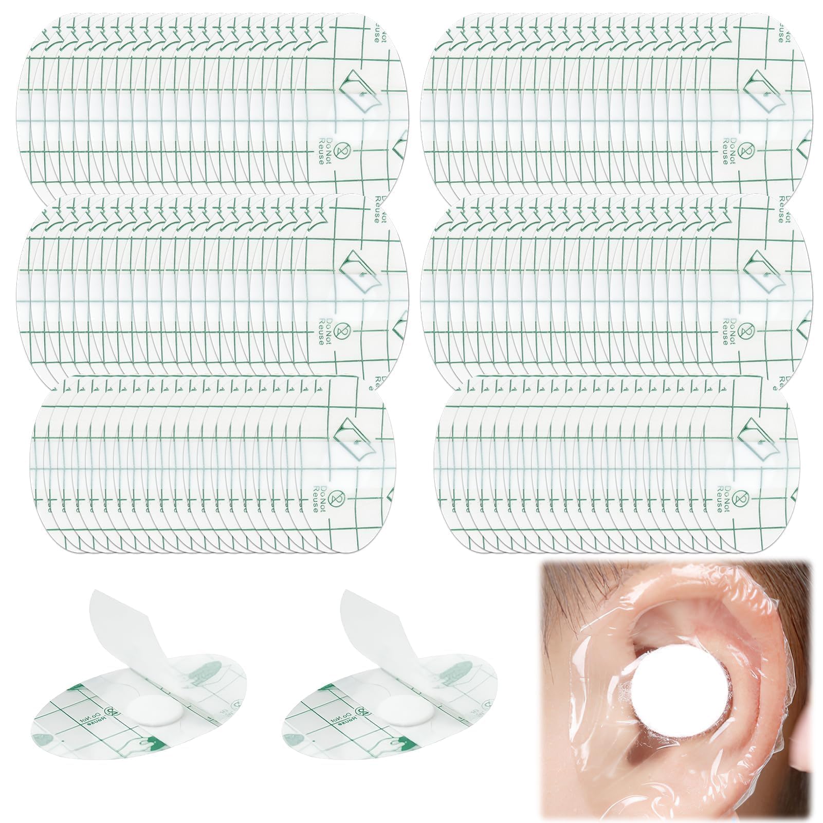Waterproof Ear Stickers Covers for Shower, Disposable Hypoallergenic Swimming Ear Stickers with Soft Cotton Ear Plugs, Suitable for Family Use by