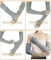 Vista 16 de Guantes cálidos de cachemira de brazo largo para mujer, guantes de invierno acogedores sin dedos, calentadores de brazos suaves, gran regalo de Negro