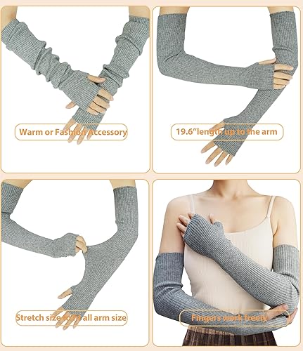 Miniatura 16 de Guantes cálidos de cachemira de brazo largo para mujer, guantes de invierno acogedores sin dedos, calentadores de brazos suaves, gran regalo de Negro