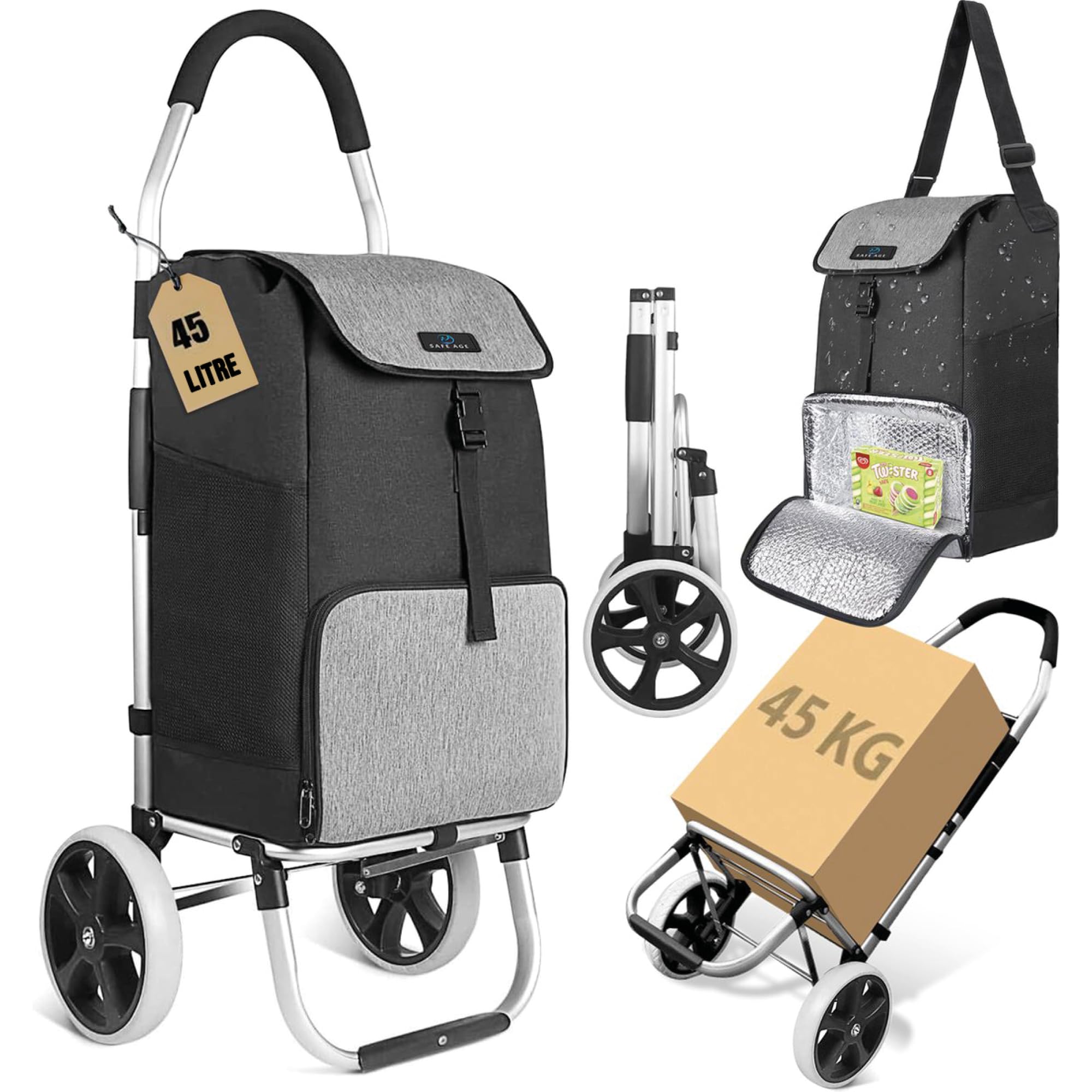 Chariot de Courses Safe Age® avec Compartiment réfrigérant et Fonction Diable - Chariot de Courses - Chariot - Pliable