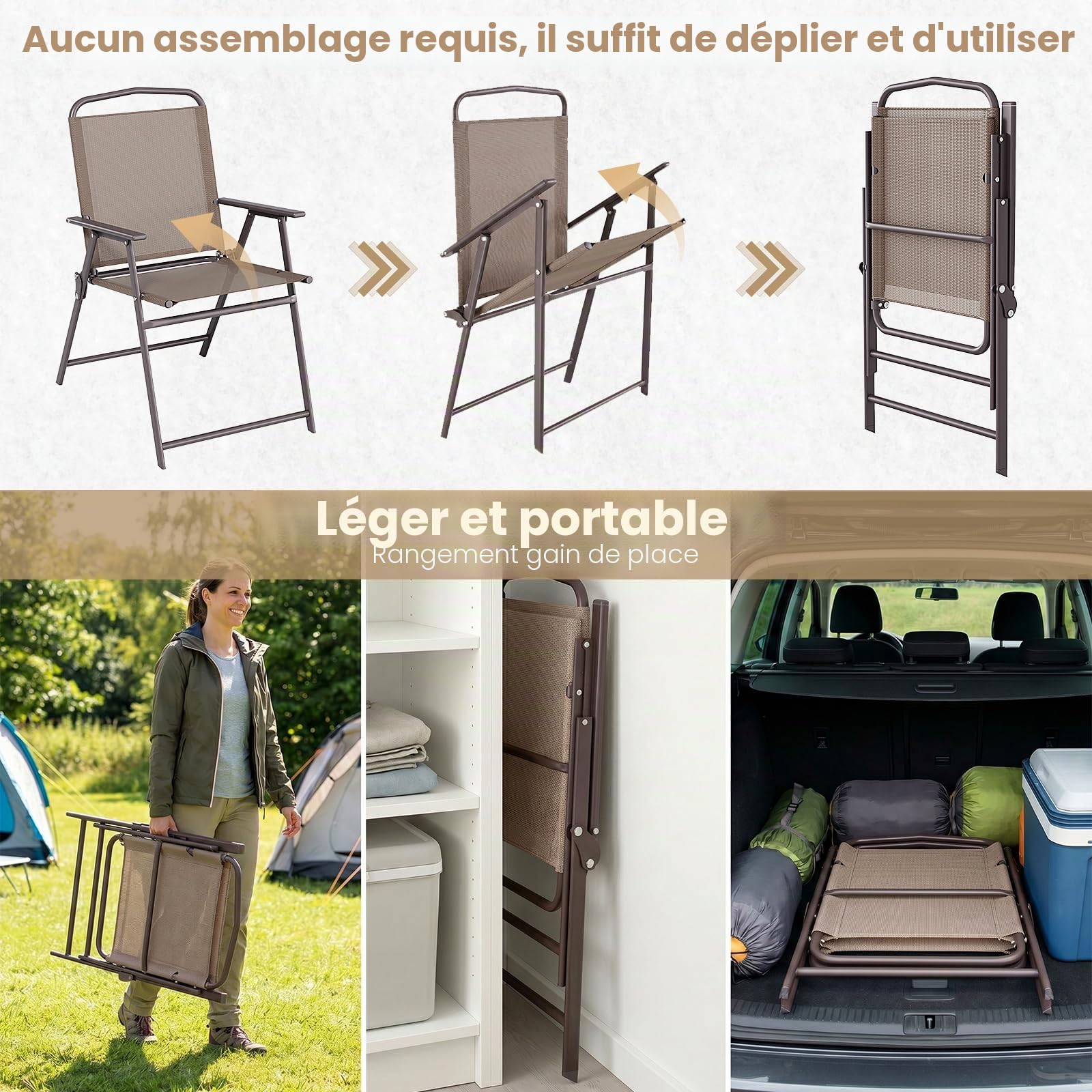 LIFERUN Lot de 2 Chaise de Jardin Exterieur, Chaise Pliante Camping