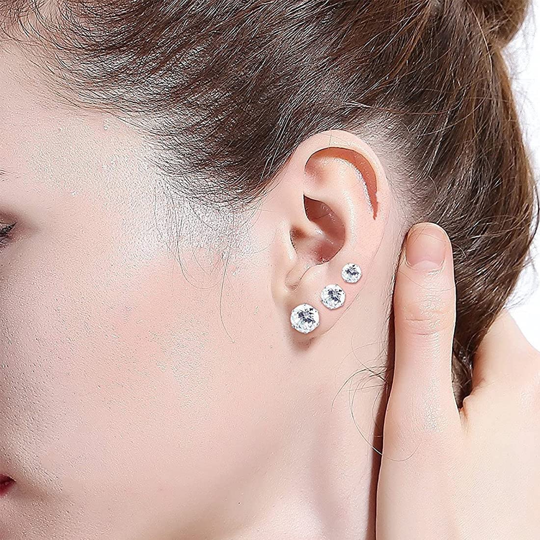 6 Paia di Orecchini a Bottone in Argento Nero, Orecchini da Uomo in Acciaio Inossidabile da Donna, Orecchini in zircone con Orecchio Scintillante Morbido, Uomo Donna 3-5 mm