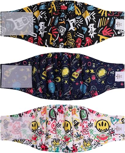 CuteBone - Pañales lavables para perro macho, banda abdominal, paquete de 3 unidades, color negro, modelo DM54XS