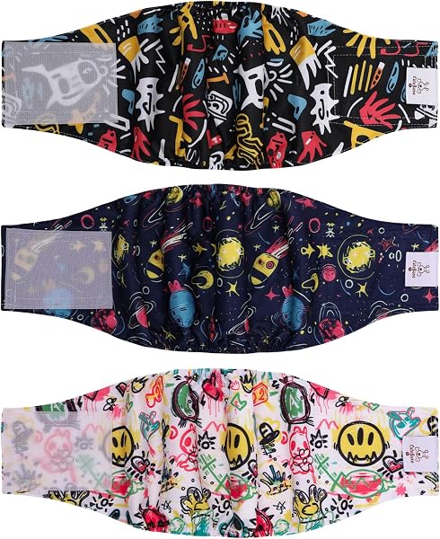 CuteBone Dog Diapers Male Belly Bands 3 Pack for Male Dogs Reusable Puppy Wraps