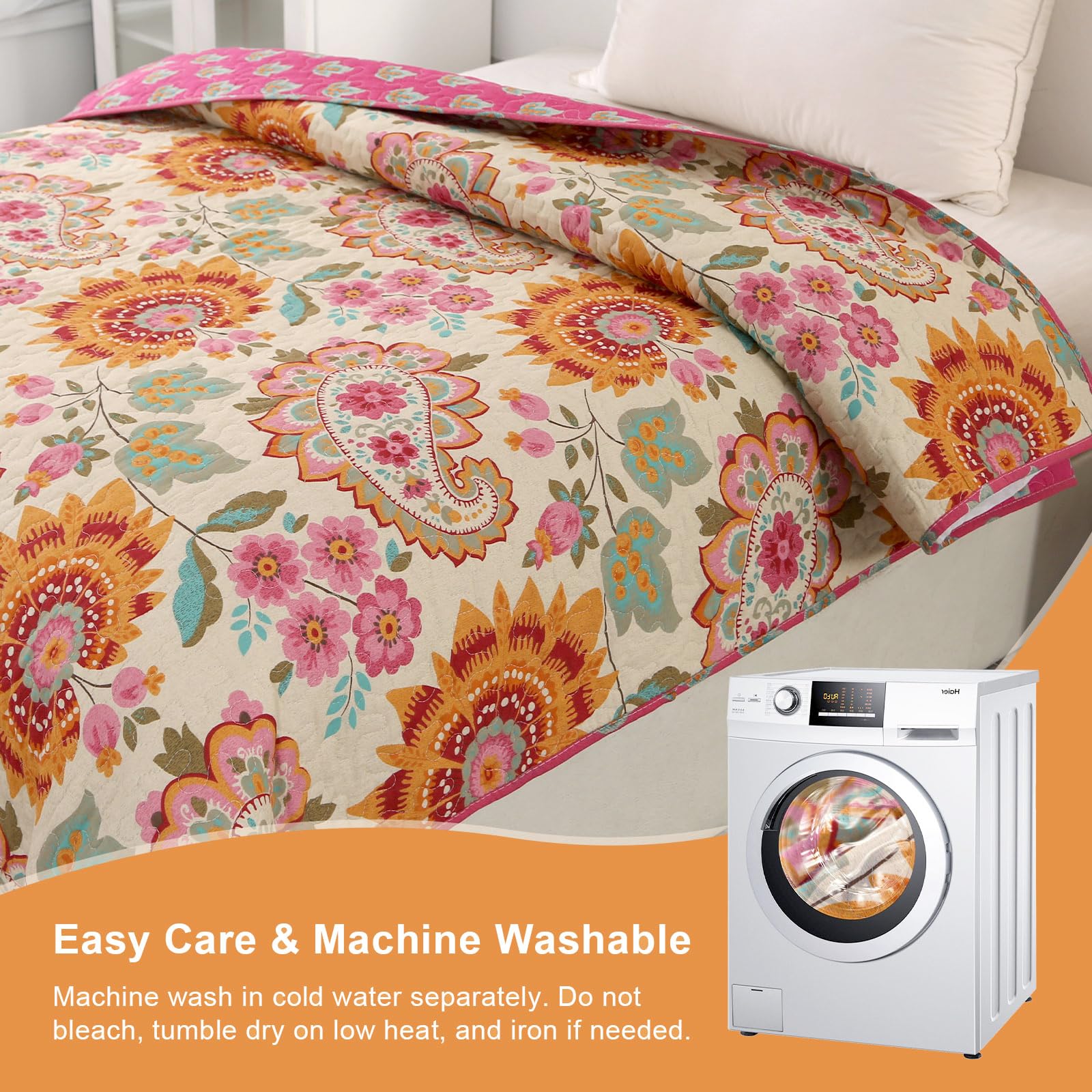 Qucover Colchas Cama 90, Colcha Acolchada para Cama 90, Colcha Boutis 150x 200cm, Cubrecama Suave y Cómoda de 100% Algodón con Estampado Floral Girasol de Lujo