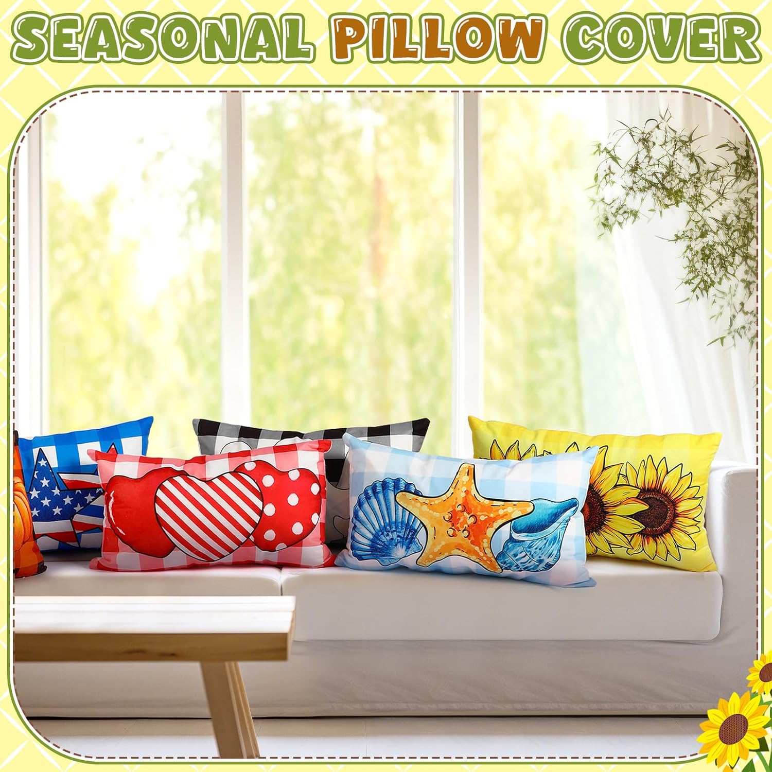 Mindsoft 14 Pcs Seasonal Holiday Pillow Cover 12 x 20 Inch Spring Patriotic Summer Lumbar Throw Pillow Covers Holiday Decorative Rectangle Throw Pillowcase for Home Office Sofa Decoration