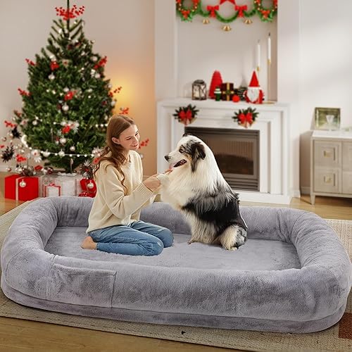 Miniatura 8 de Cama humana para perros adultos, cama larga para perros de tamaño humano de 43 x 10 x 71 pulgadas, funda extraíble, lavable, impermeable, diseño