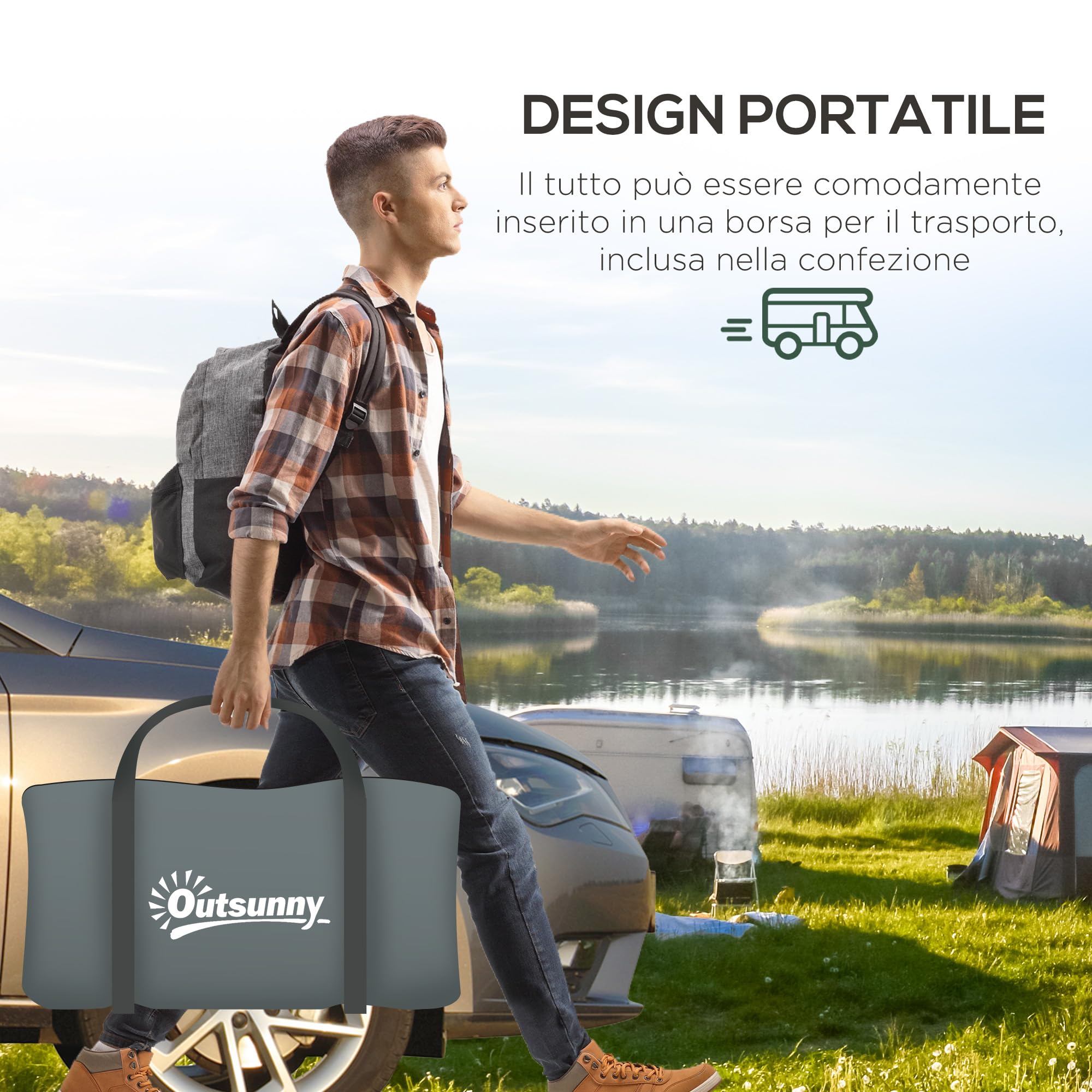 Outsunny Tenda da Campeggio 4 Posti Impermeabile con Finestre a Rete, Tenda a Tunnel in Poliestere, 490x305x225 cm, Verde