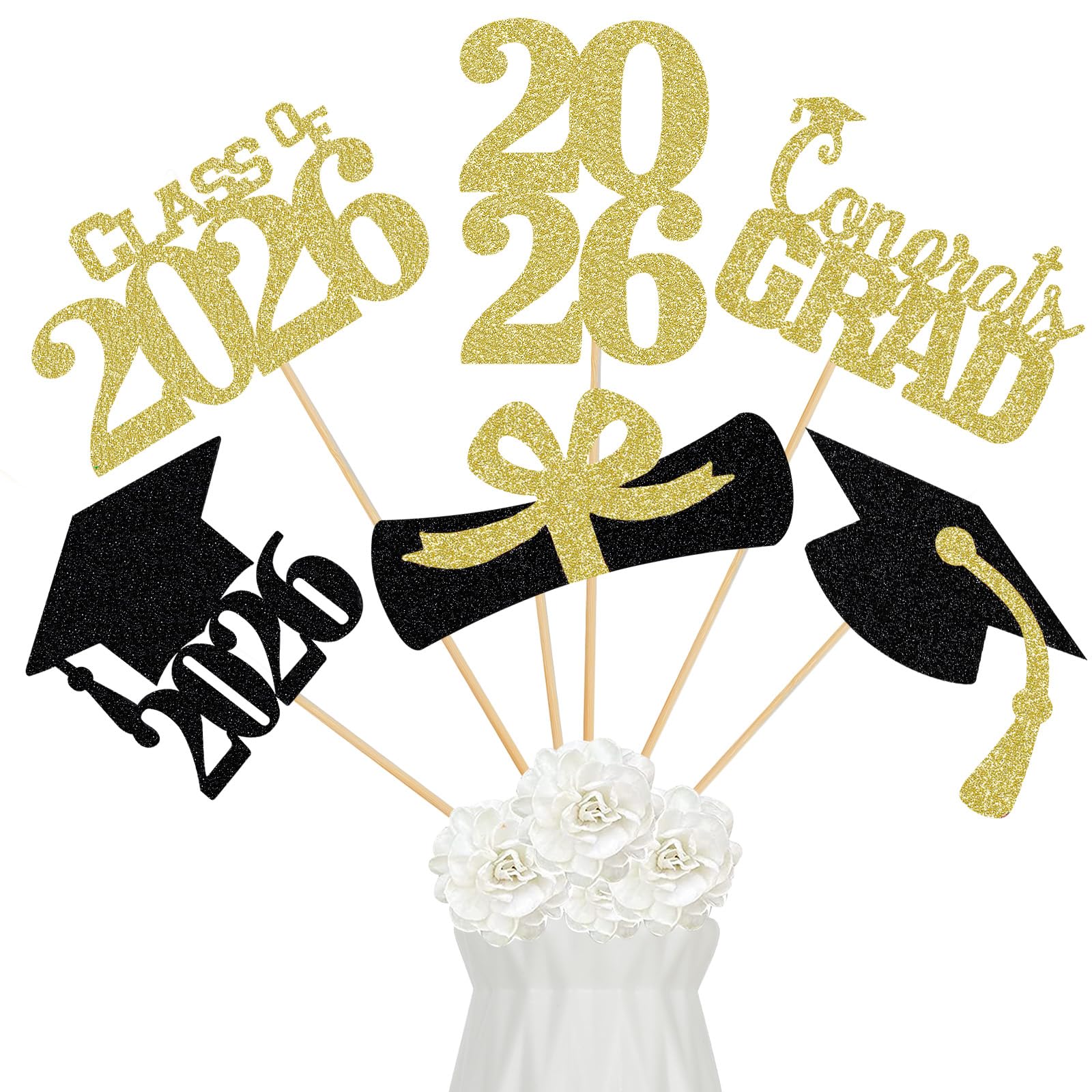 24Pcs 2026 Graduation Centerpieces Sticks Gold, Class of 2026 Graduation Party Centerpieces Sticks for Tables 2026 Gold 2026 Graduation Table Centerpieces Decorations