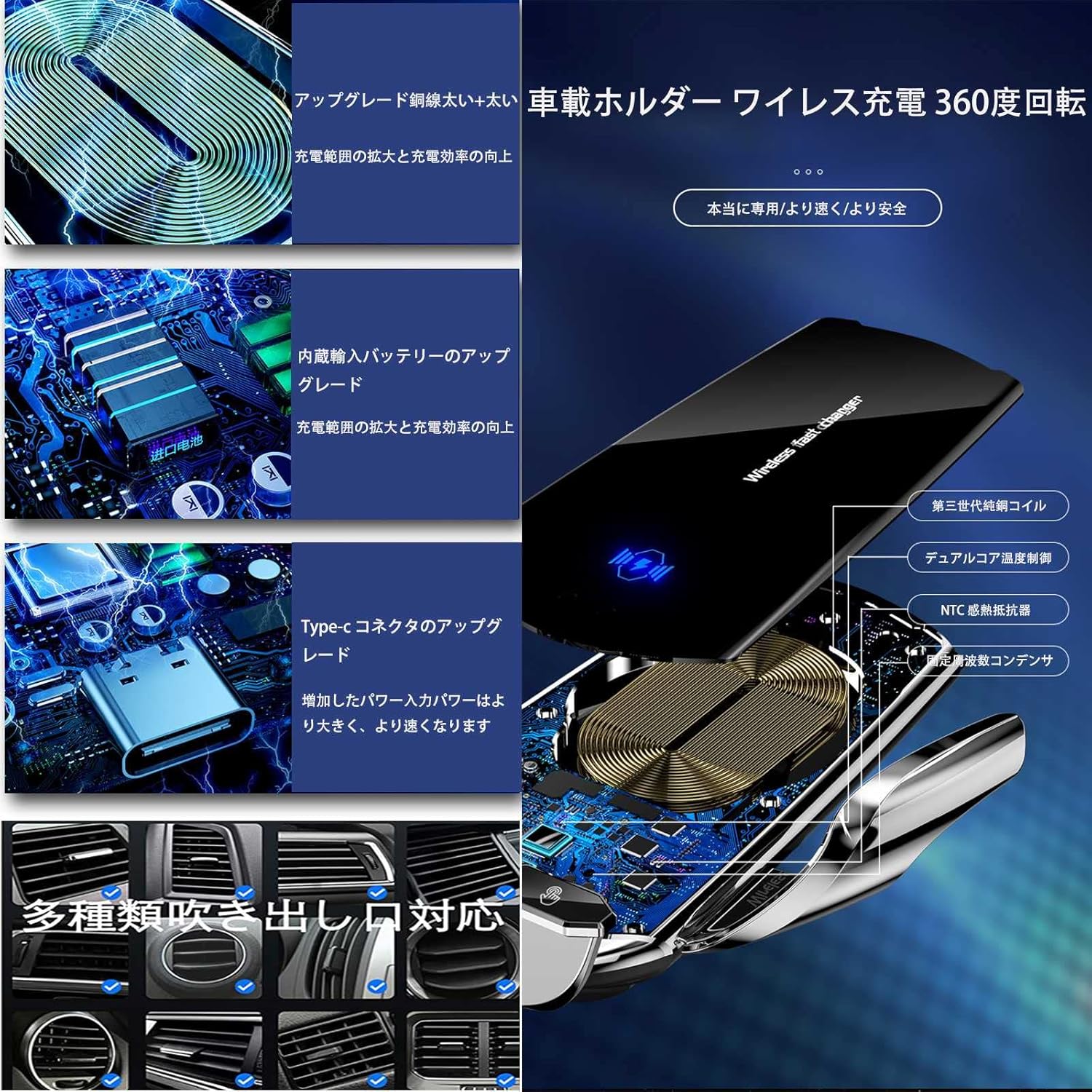 Amazon | スマホホルダー 車載ホルダー ワイレス充電 トヨタカローラクロス 10系ZSG10 ZVG11 ZVG15 MXGA1 2021年9月～現行  に適合 15W 急速ワイヤレス充電器 車ホルダー自動開閉 360度回転 縦横向き可能 安定性拔群 車載 クリップ式 取り付け簡単 ワイヤレス充電機種に  ... スマホホルダー 車載ホルダー ワイレス充電 トヨタカローラクロス 10系ZSG10 ZVG11 ZVG15 MXGA1 2021年9