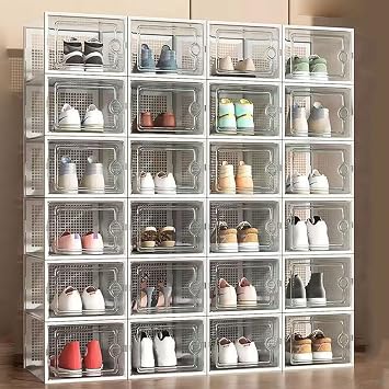 Wttfc Shoe Storage Boxes, 12 Pack Clear Plastic Stackable Shoe Organizer Sneaker Boot Shoe Display Case for Closet Collection Storage Shoe Boxes with Transparent Doors and Vents,White [Energy Class A]
