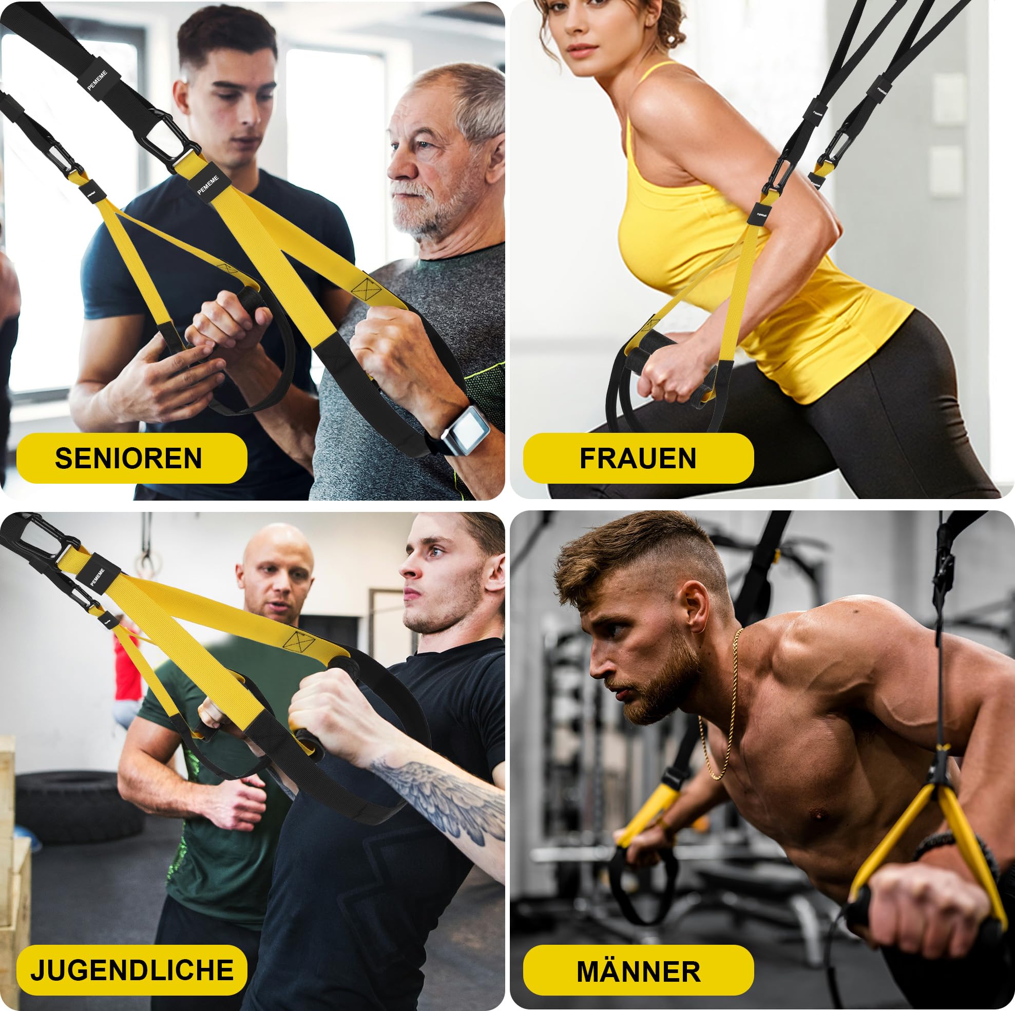 Schlingentrainer für Zuhause, Sling Trainer Set für Ganzkörpertraining mit Türanker, Verstellbaren Trainingsgurten, Griffen und Tragetasche – Home Gym Fitnessgerät