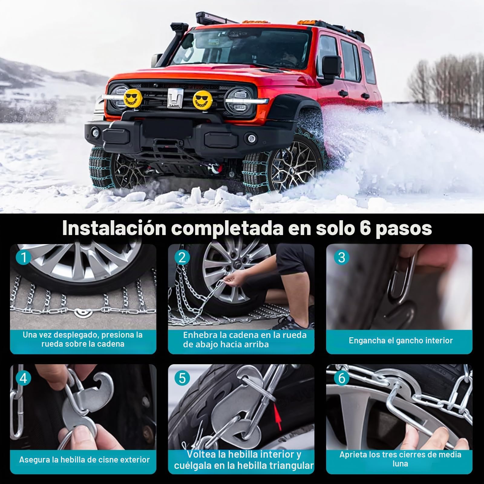 SilverCherry Cadenas de Nieve para Coche, Cadenas de Nieve, Adecuadas para Su Uso en Carreteras Heladas, Nevadas y Fangosas, y Son Aptas para Suv, Sedanes y Vehículos Todoterreno (55R16, 205)