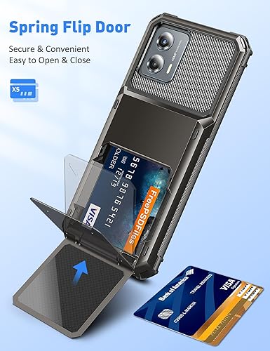 Miniatura 2 de COOYA Funda para Moto G 2023 con 5 ranuras para tarjetas de crédito, funda con tapa abatible, bolsillo trasero, doble capa, carcasa rígida de TPU