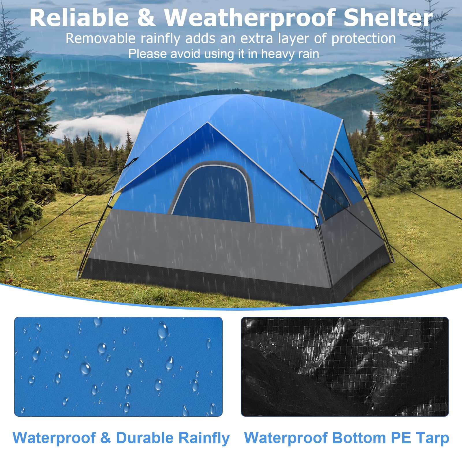 HOMASIS Tenda da campeggio per 2-3 persone, impermeabile a cupola con 3 finestre e tettuccio a pioggia, tenda da esterno con 4 corde antivento e 8 picchetti, tenda ultraleggera per trekking,
