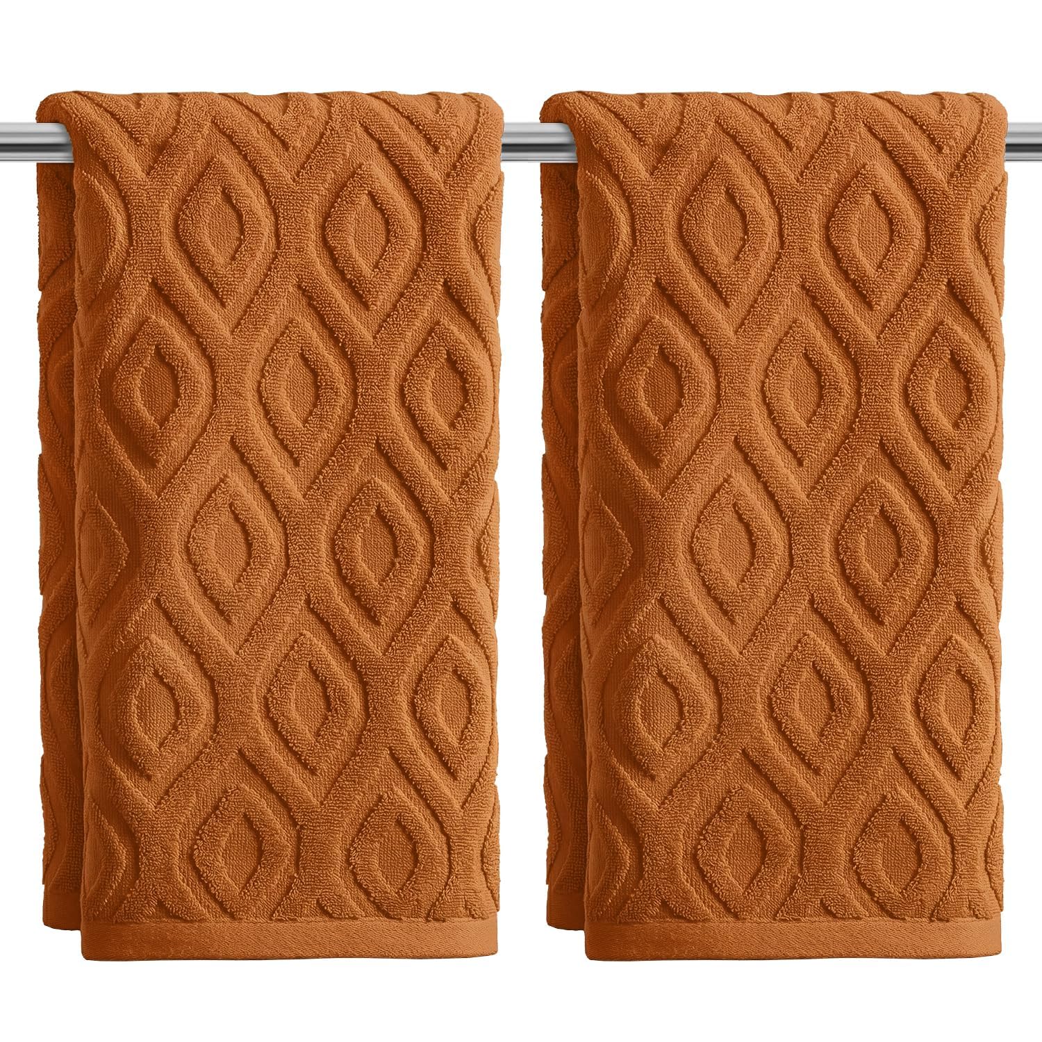 Artoid Mode Caramel 3D Diamond Grid Jacquard Hand Towels for Bathroom 35 x 75 cm, 100% Cotton Soft Absorbent Bathroom Decor Towels Set of 2