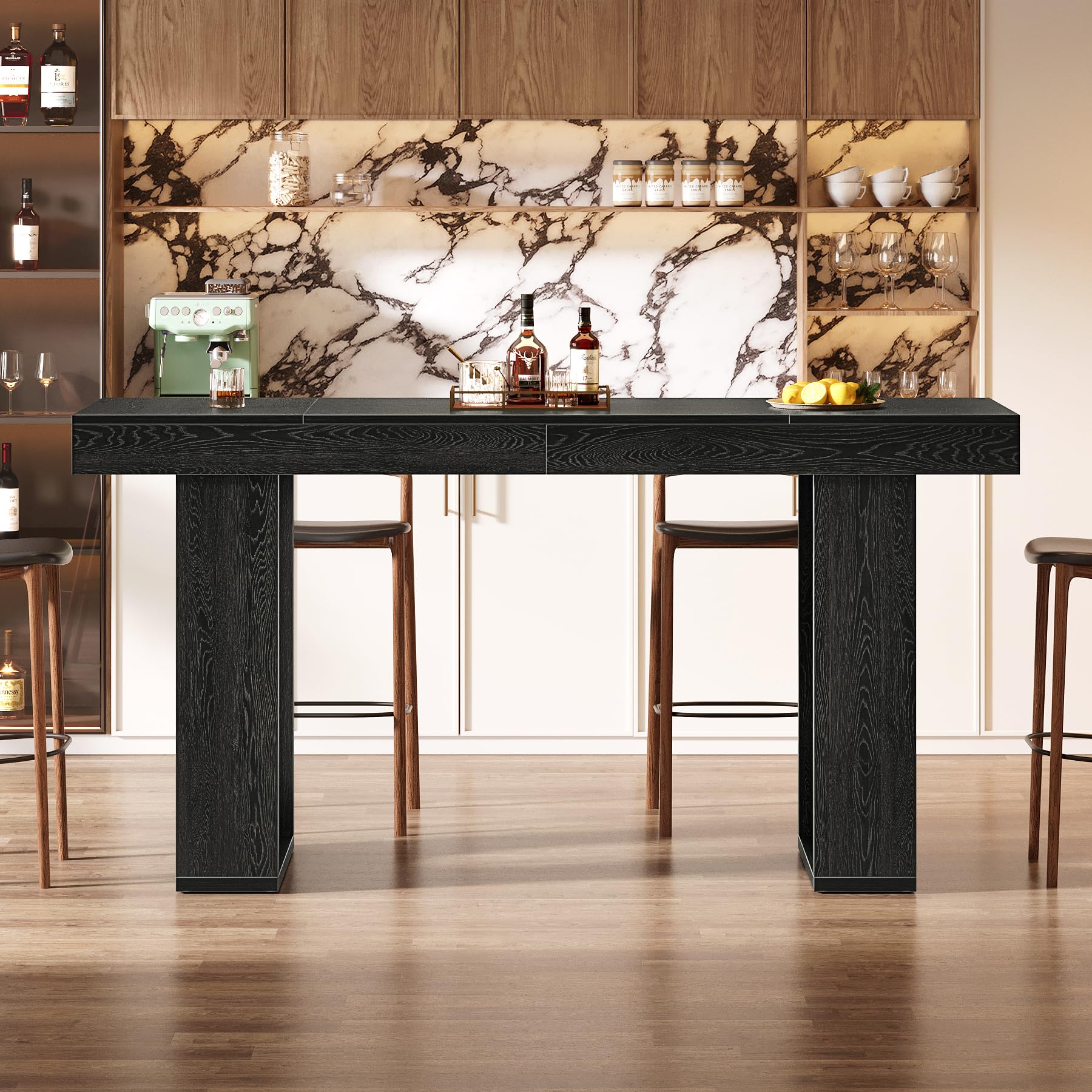 Tribesigns Table de bar longue de 180 cm, table debout moderne en hauteur de travail, comptoir de cuisine rectangulaire avec pieds stables, pour salon, cuisine, bistrot, noir
