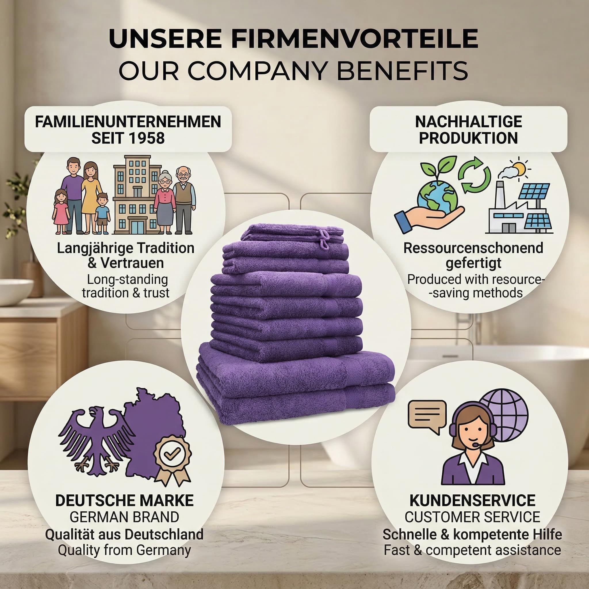 Betz Set de 10 Serviettes Premium 100% Coton 2 draps de Douche 4 de Toilette 2 d'invités 2 Gants Couleur Violet